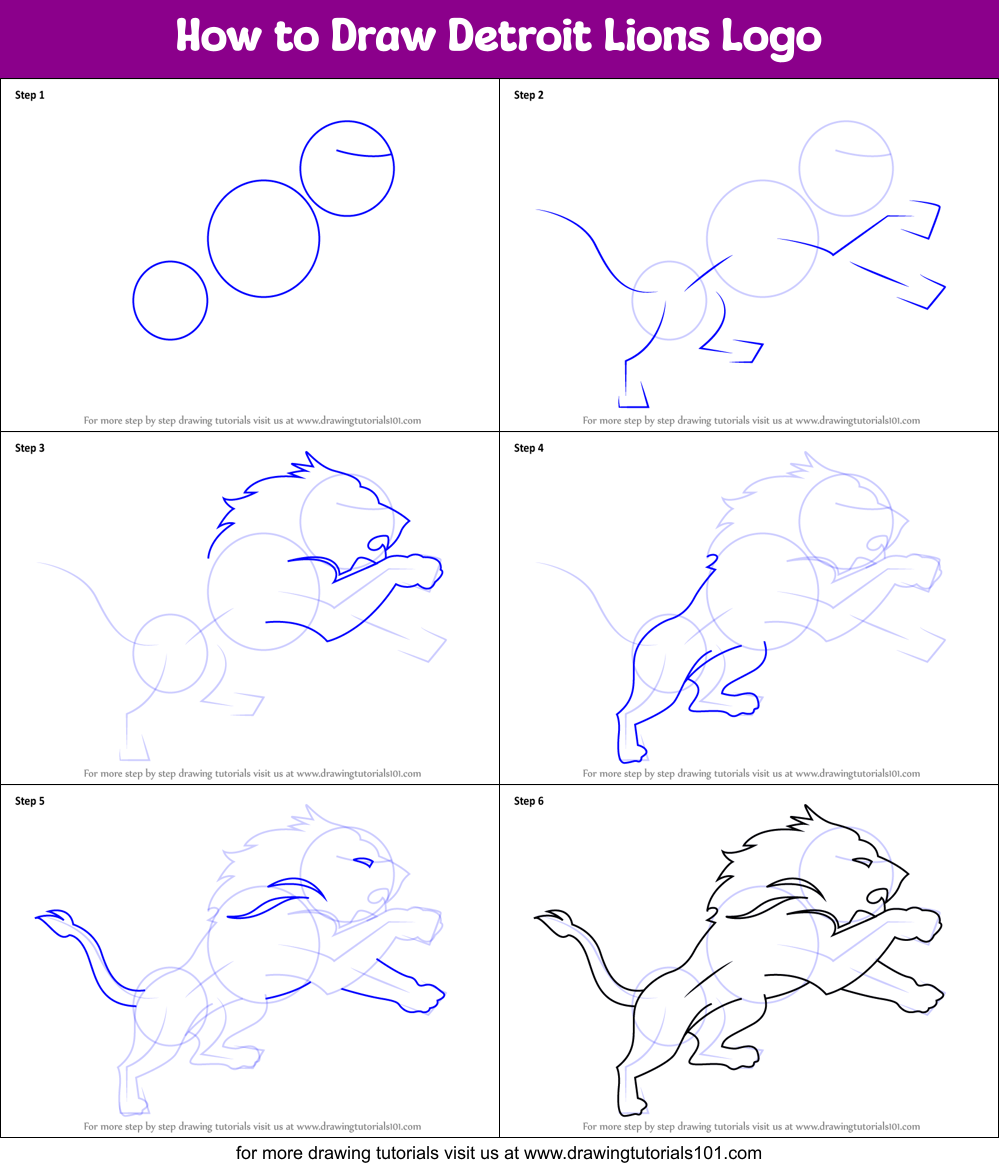 How to Draw Detroit Lions Logo printable step by step drawing sheet