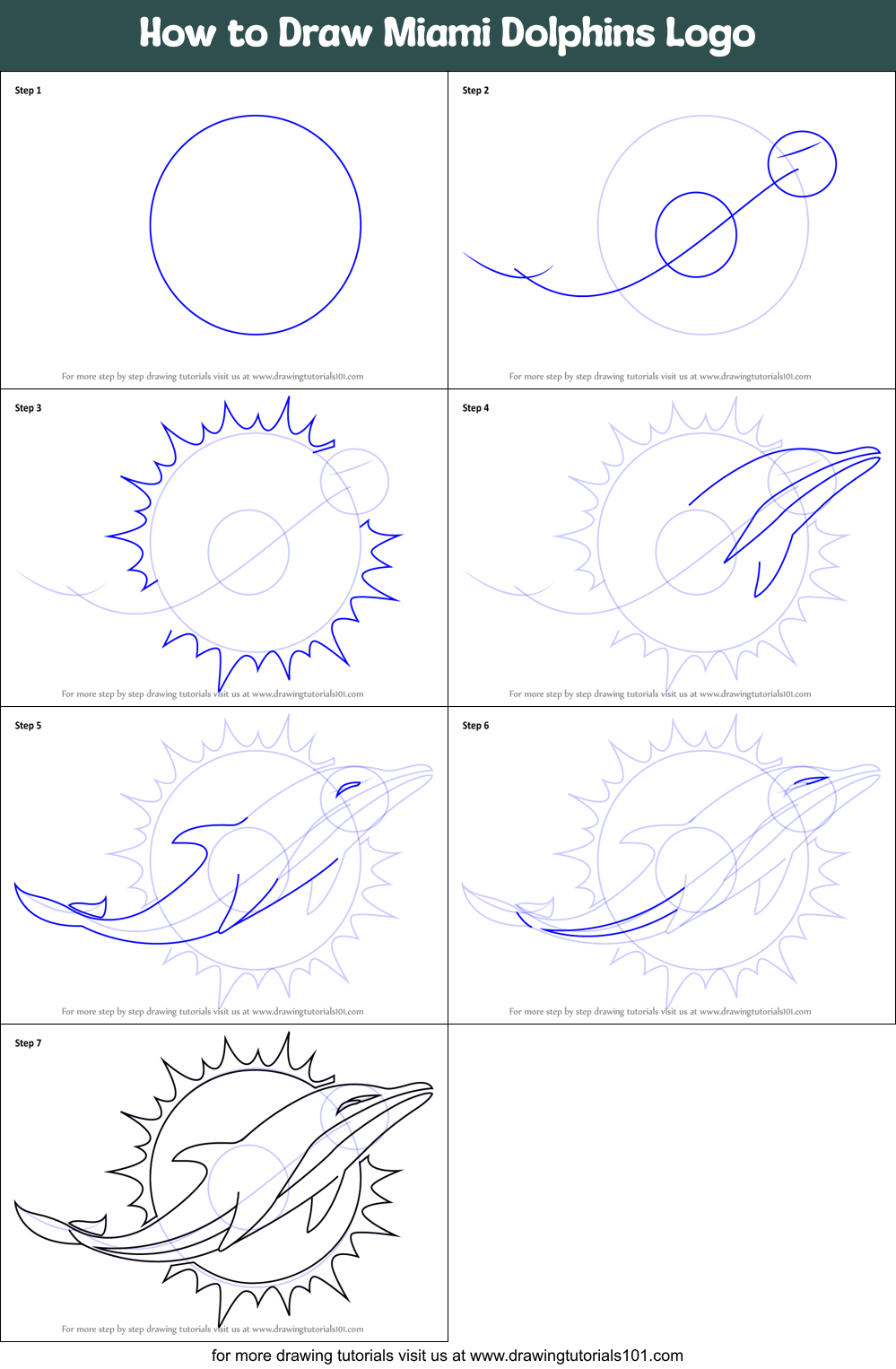 How to Draw Miami Dolphins Logo printable step by step drawing sheet