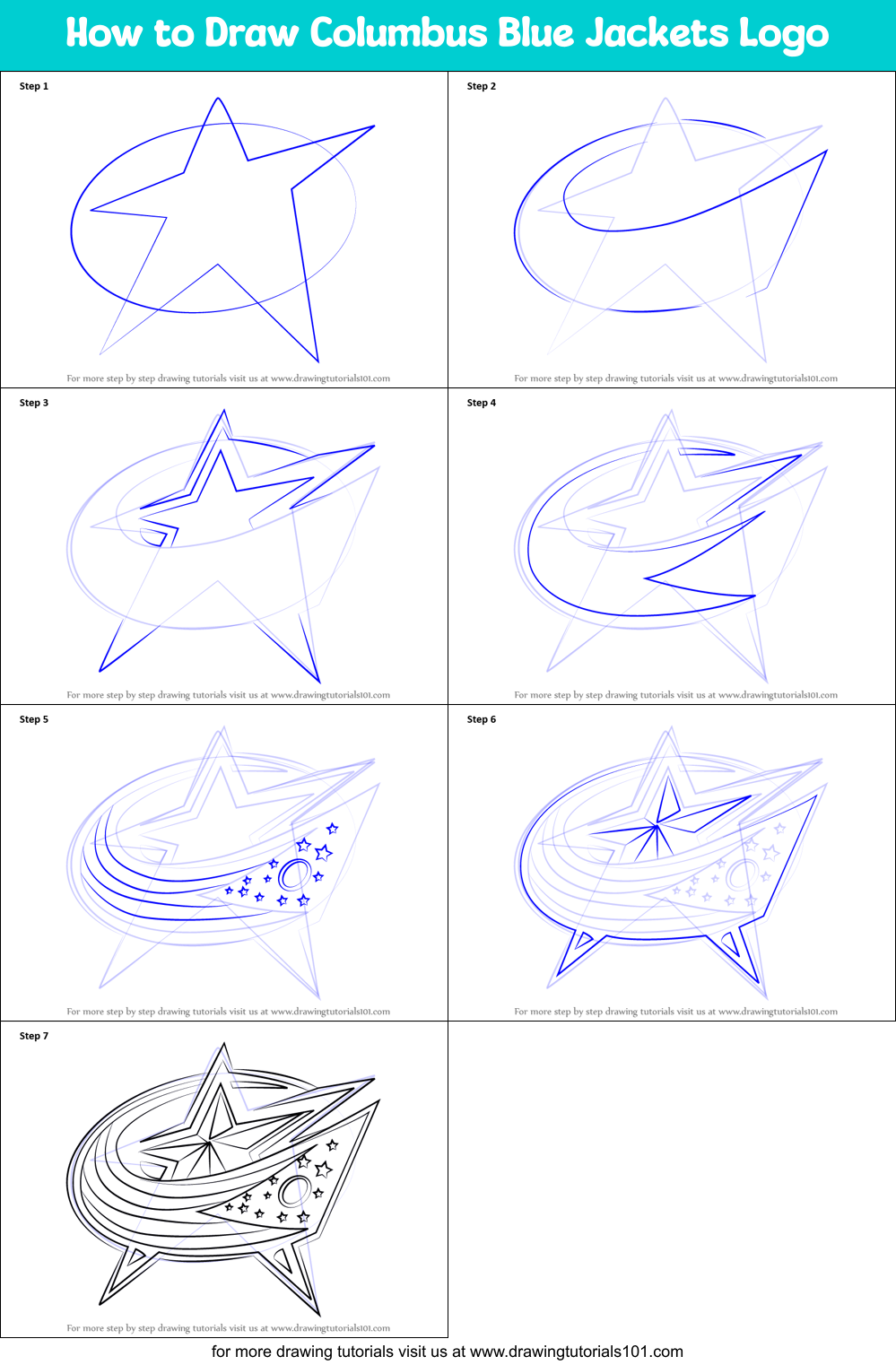 How to Draw Columbus Blue Jackets Logo Printable Step by Step