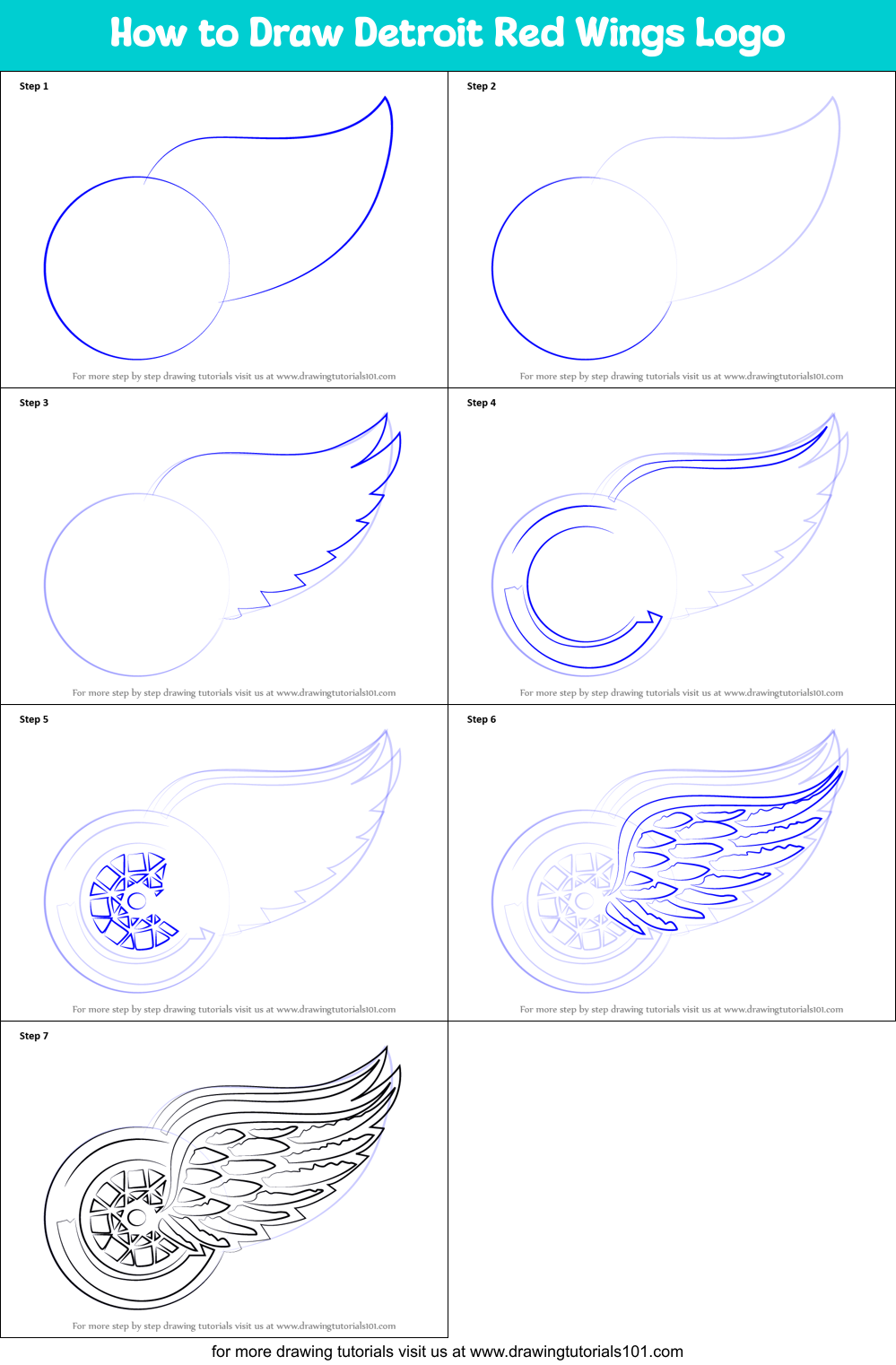 How to Draw Detroit Red Wings Logo Printable Step by Step