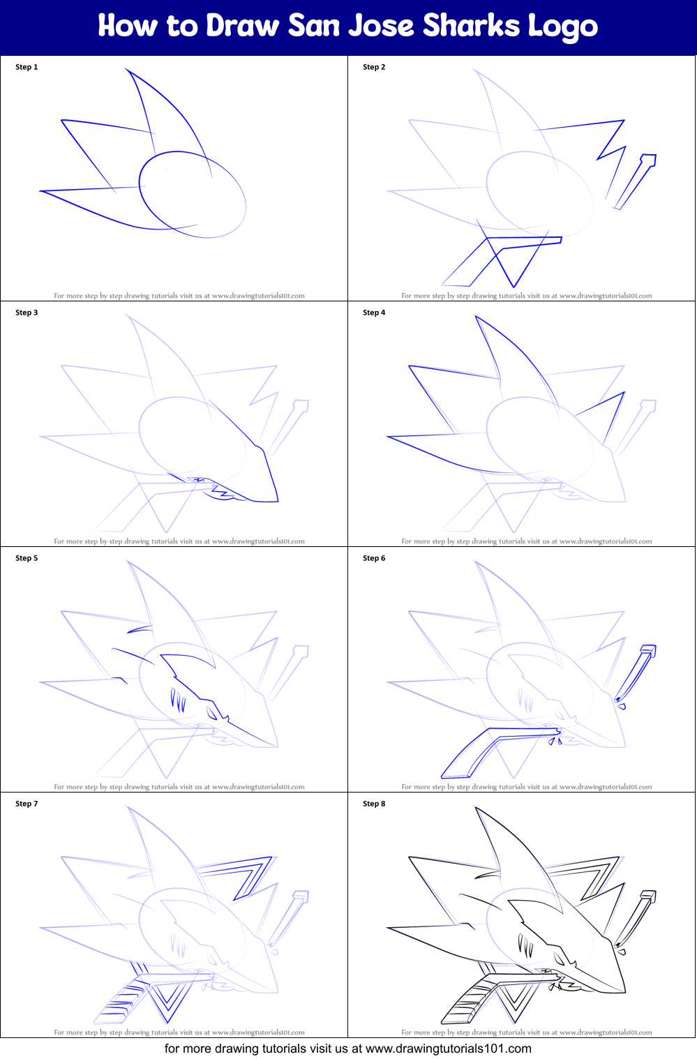 How to Draw San Jose Sharks Logo Printable Step by Step