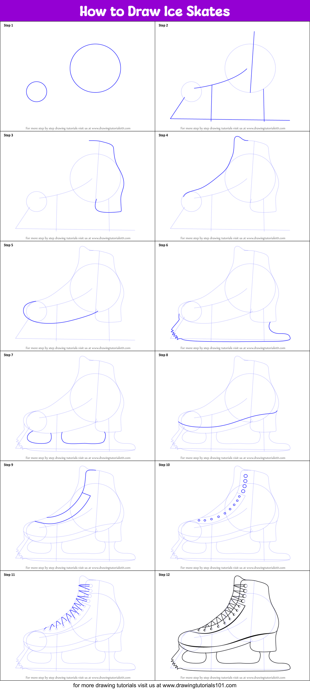 How to Draw Ice Skates printable step by step drawing sheet