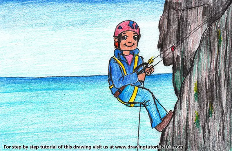 Rock Climber Color Pencil Drawing