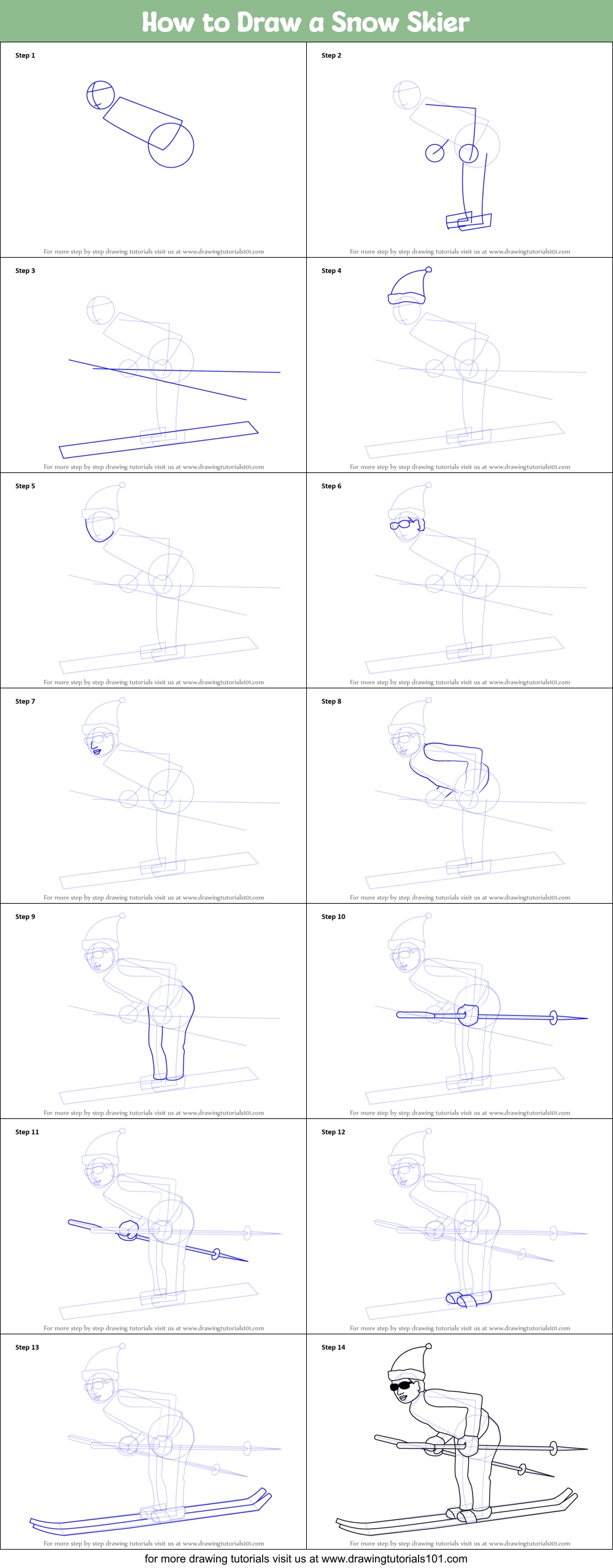 How to Draw a Snow Skier Printable Step by Step