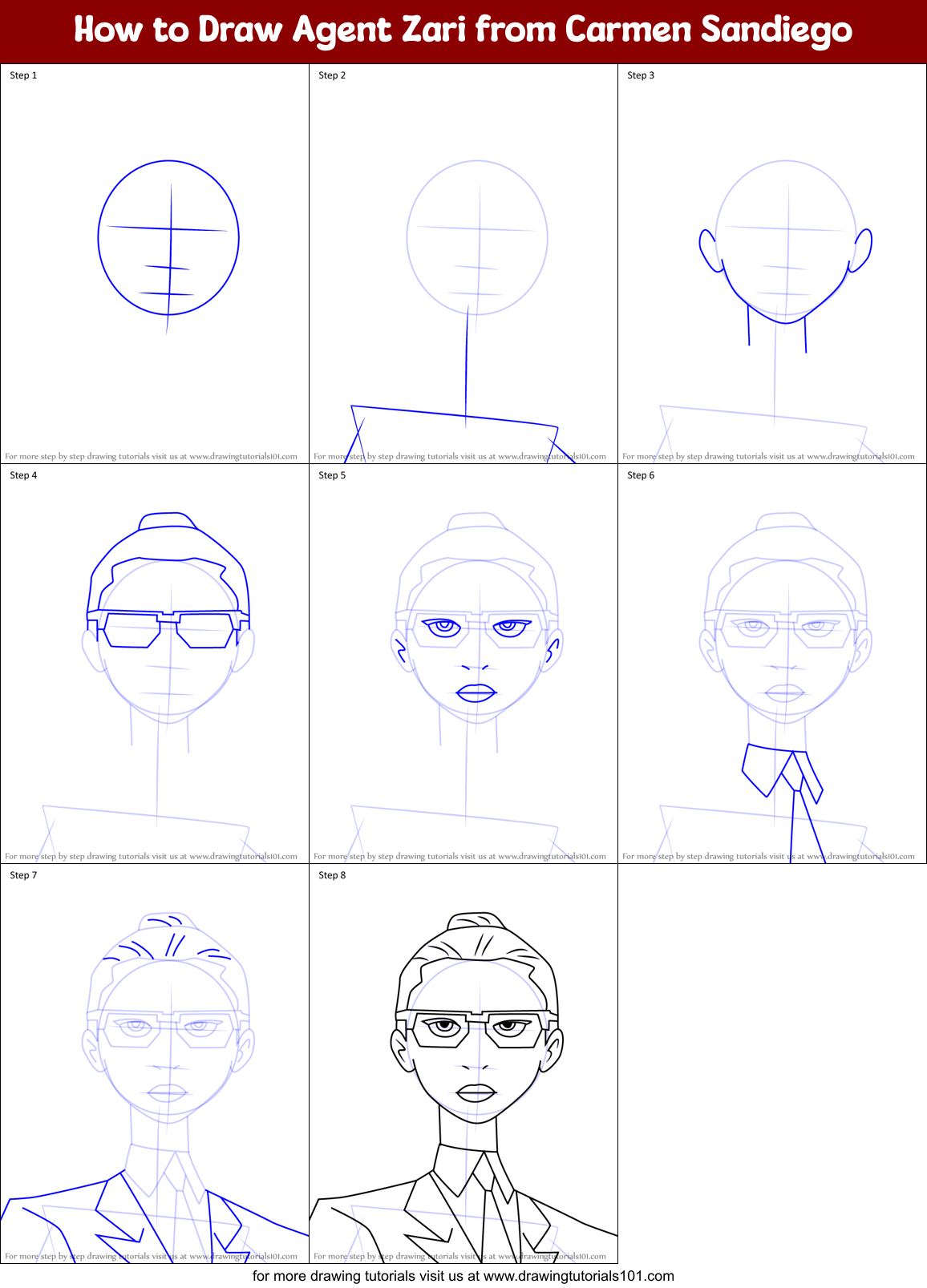 How to Draw Agent Zari from Carmen Sandiego Printable Step by Step