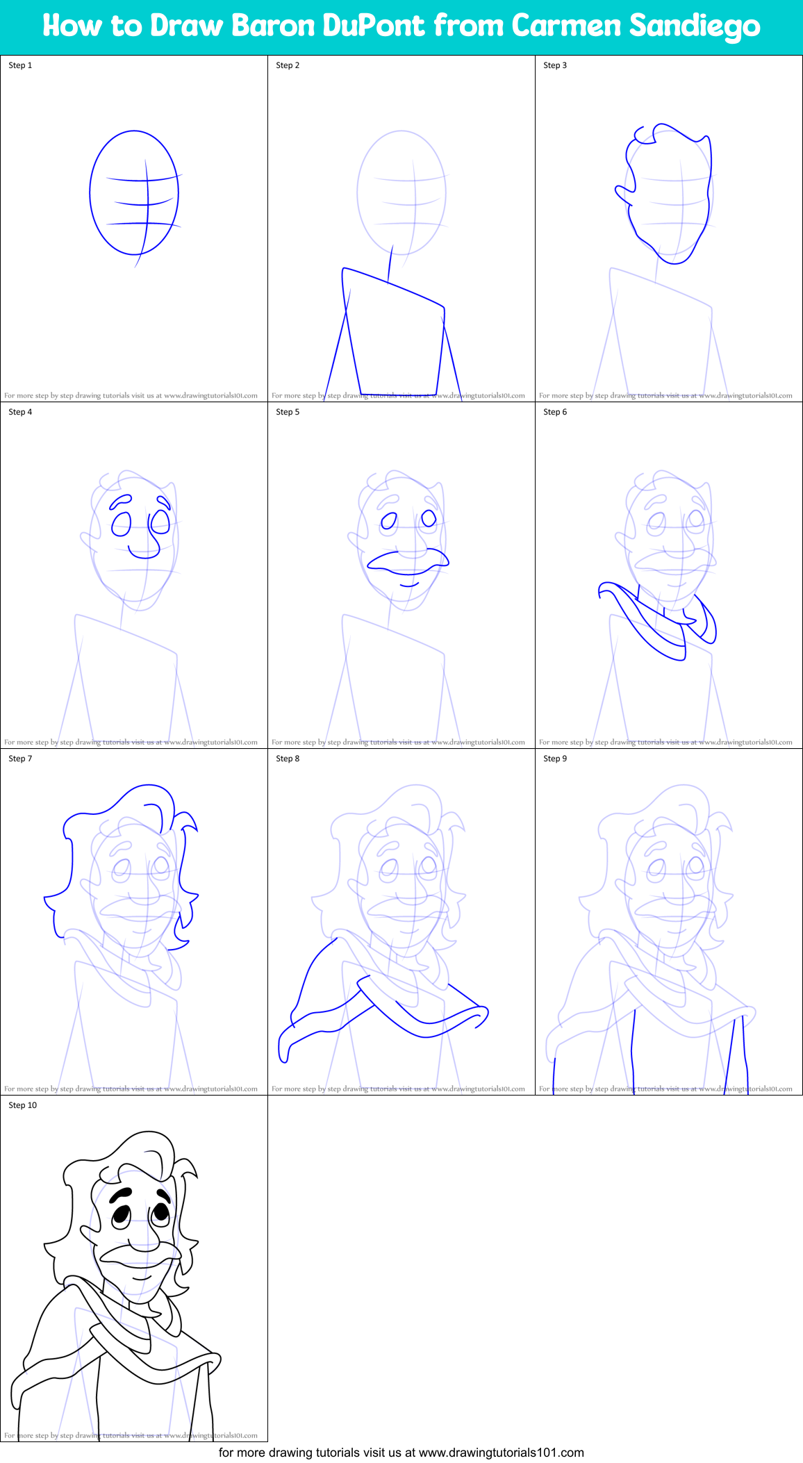 How to Draw Baron DuPont from Carmen Sandiego Printable Step by Step