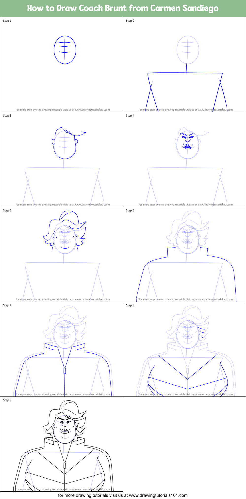 How to Draw Coach Brunt from Carmen Sandiego Printable Step by Step