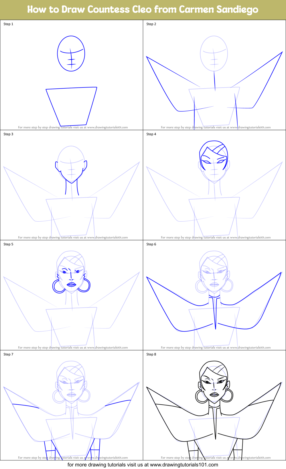 How to Draw Countess Cleo from Carmen Sandiego Printable Step by Step