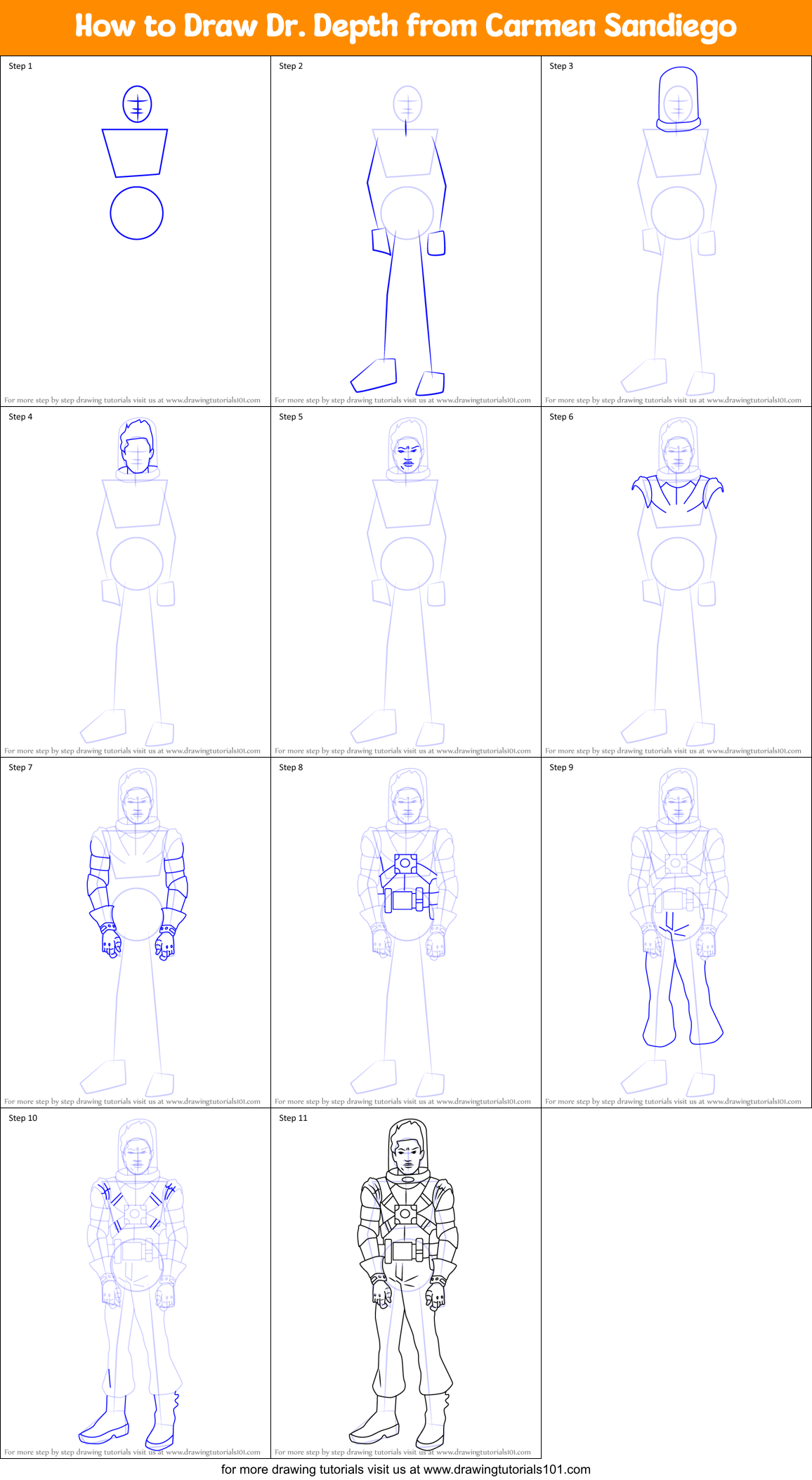 How to Draw Dr. Depth from Carmen Sandiego Printable Step by Step