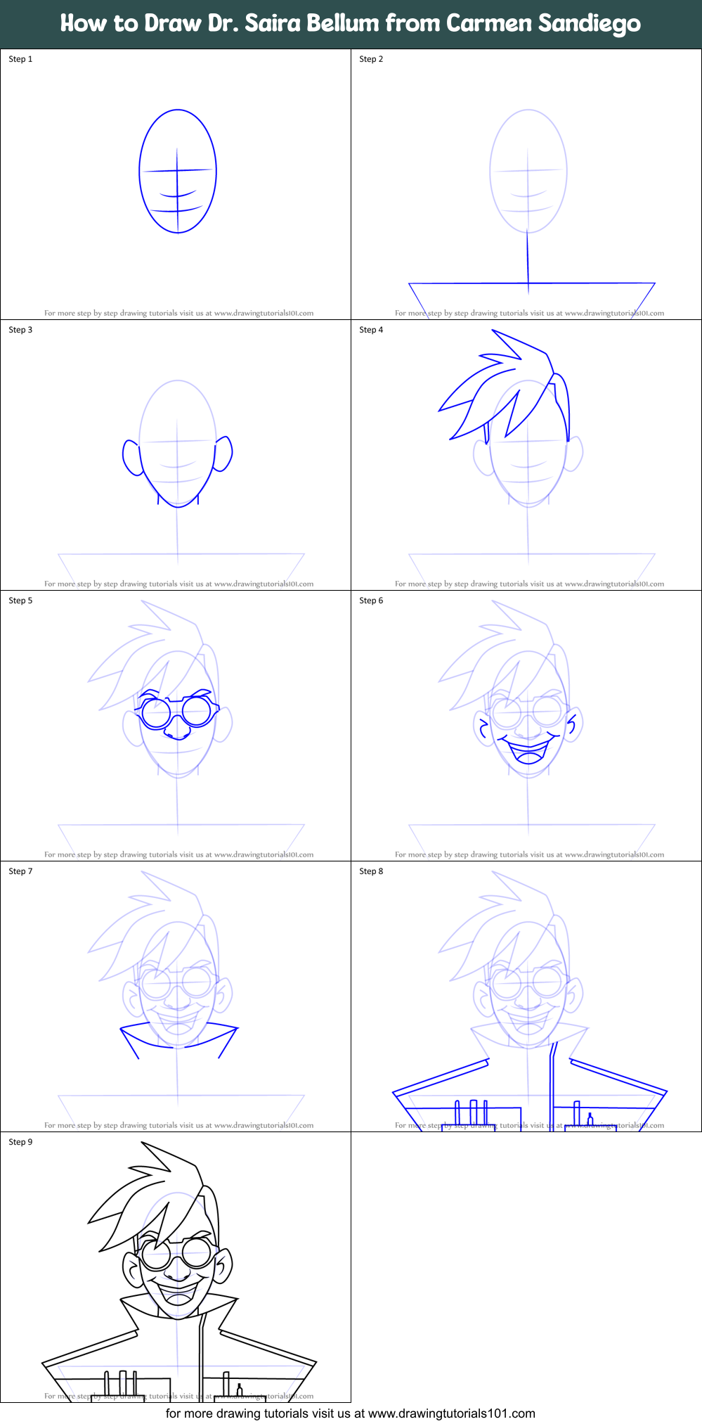 How to Draw Dr. Saira Bellum from Carmen Sandiego Printable Step by Step