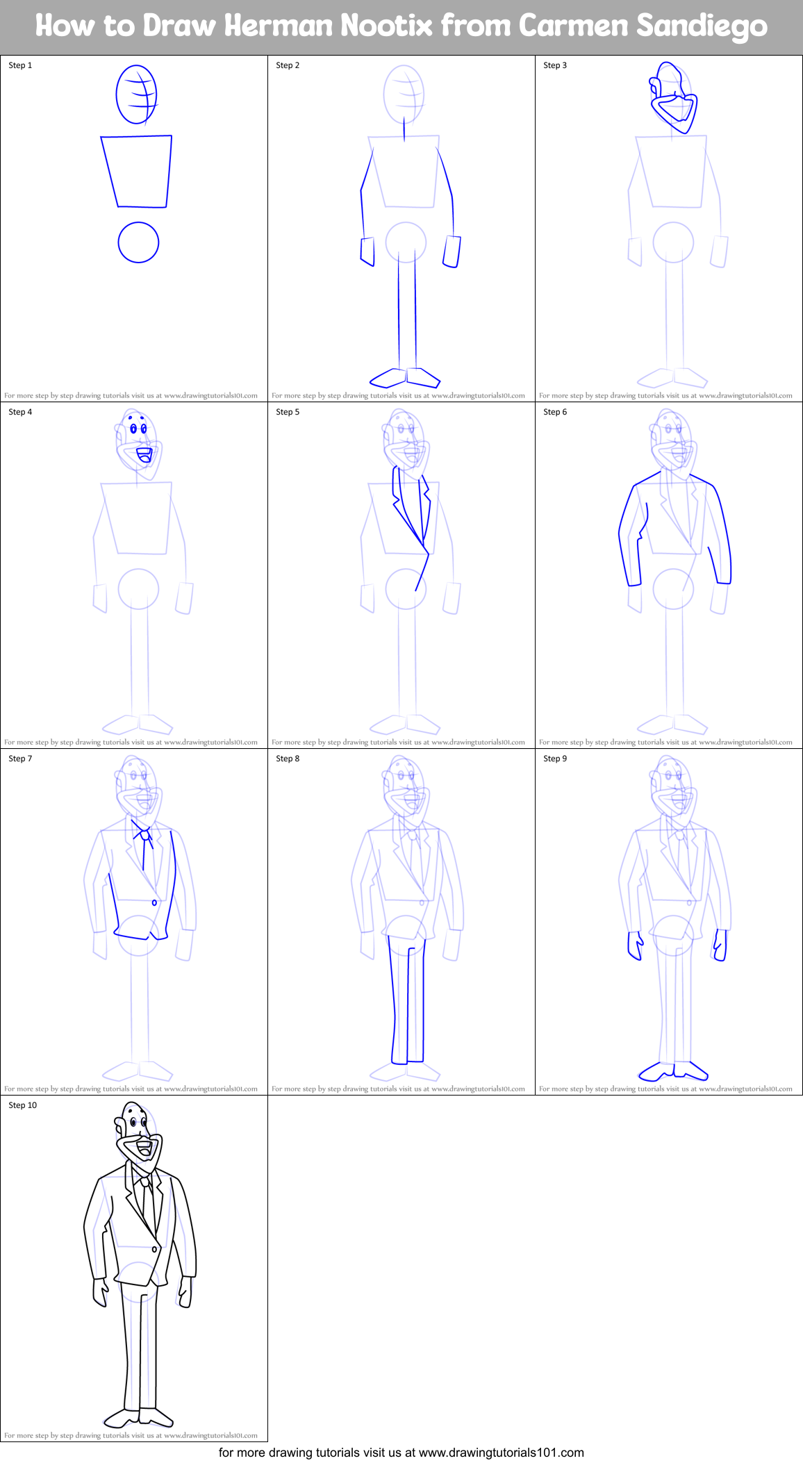 How to Draw Herman Nootix from Carmen Sandiego Printable Step by Step