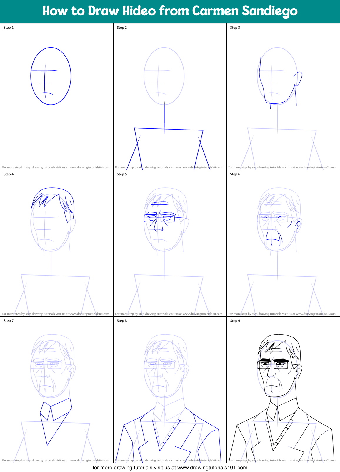 How to Draw Hideo from Carmen Sandiego Printable Step by Step