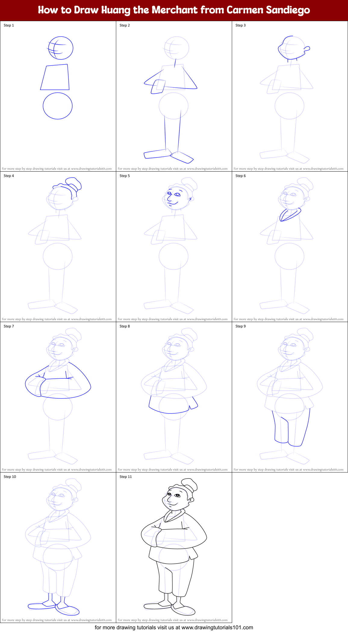 How to Draw Huang the Merchant from Carmen Sandiego Printable Step by Step