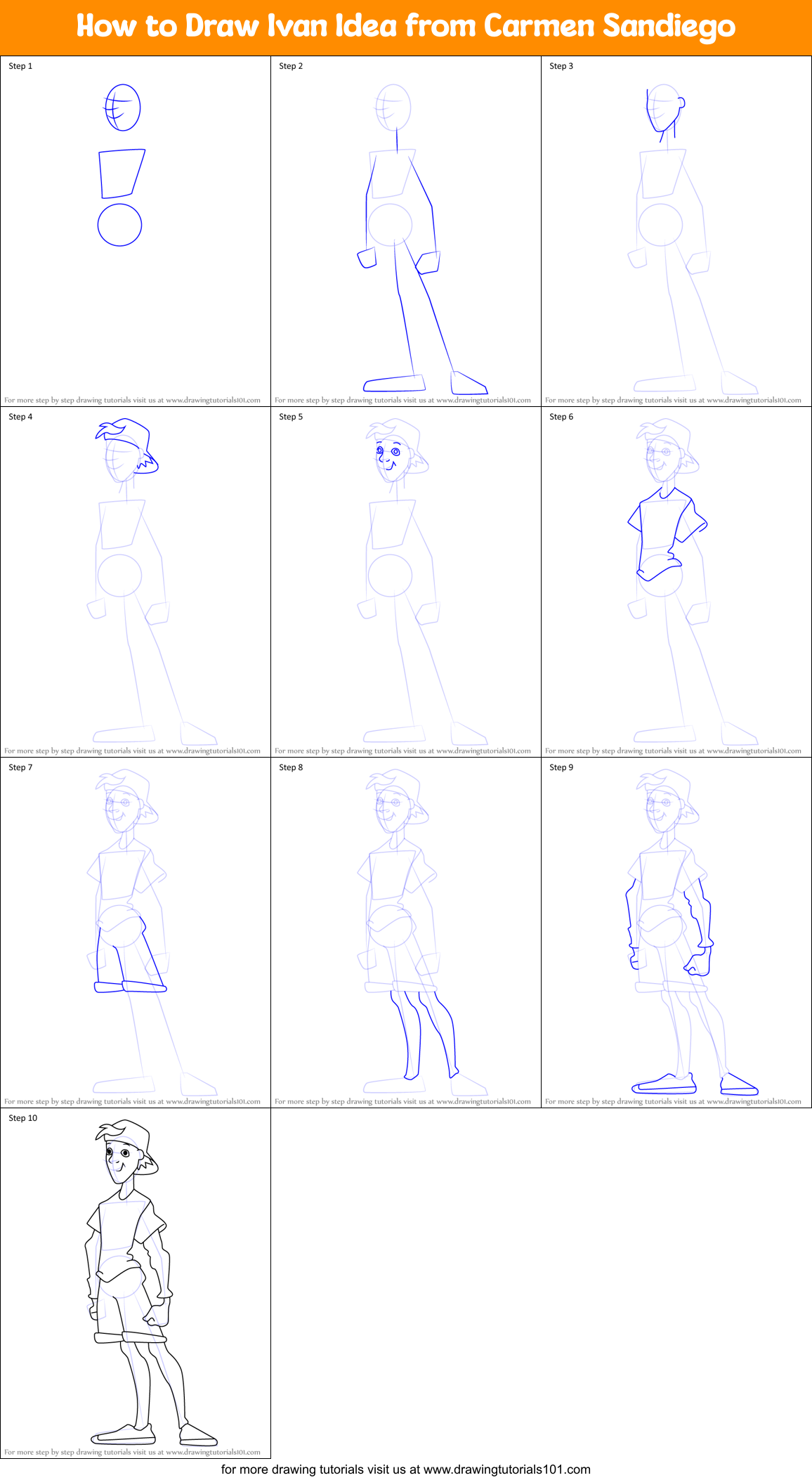 How to Draw Ivan Idea from Carmen Sandiego Printable Step by Step