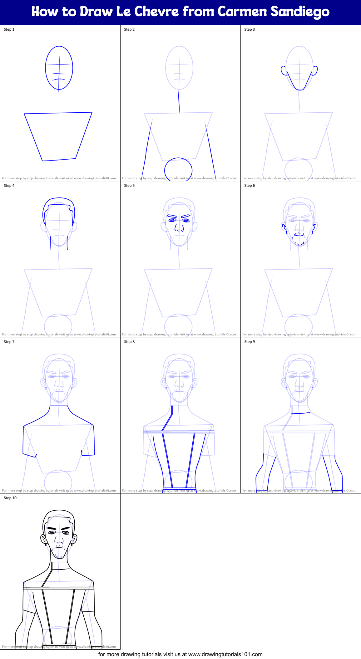 How to Draw Le Chevre from Carmen Sandiego Printable Step by Step