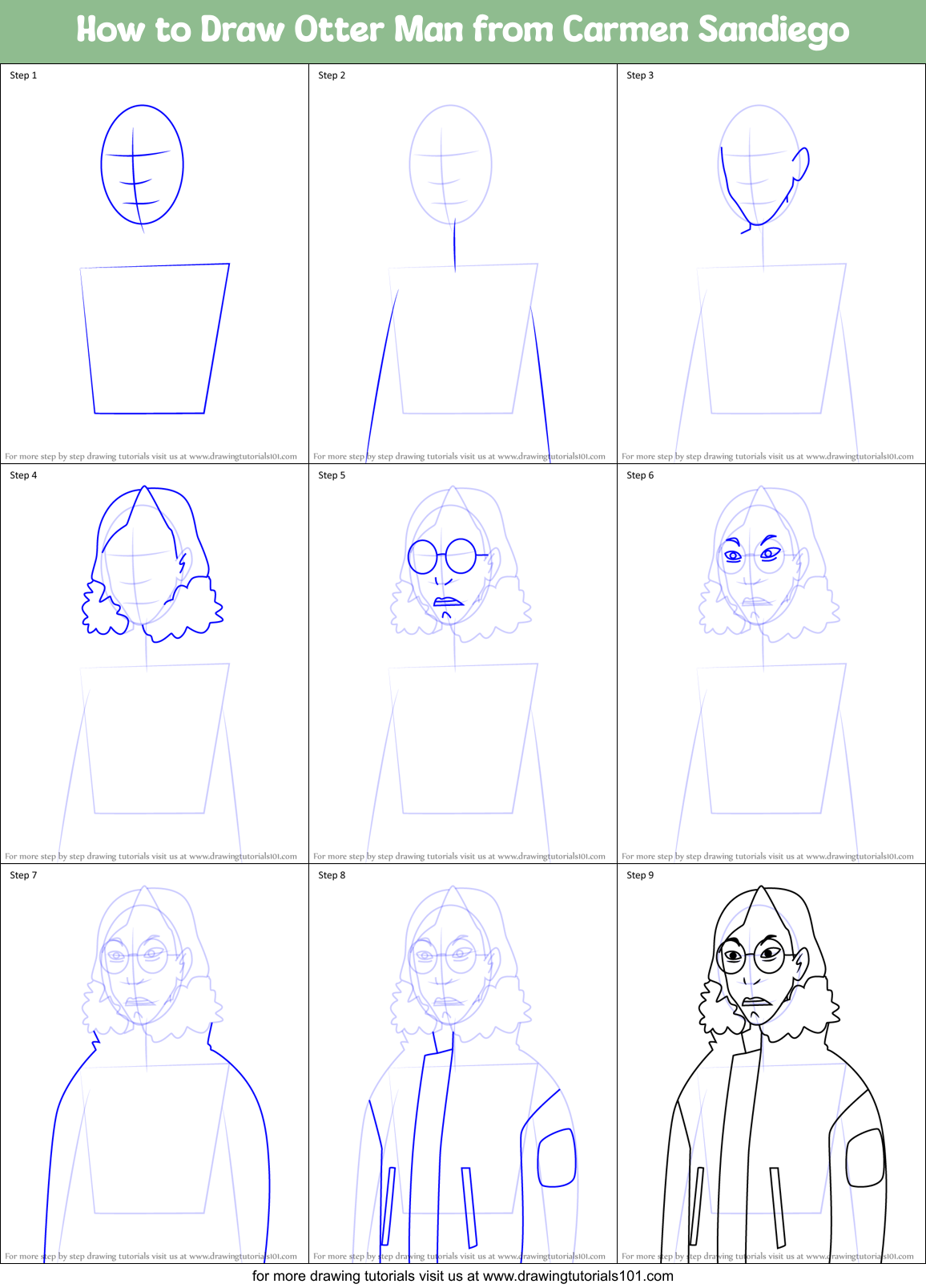 How to Draw Otter Man from Carmen Sandiego Printable Step by Step