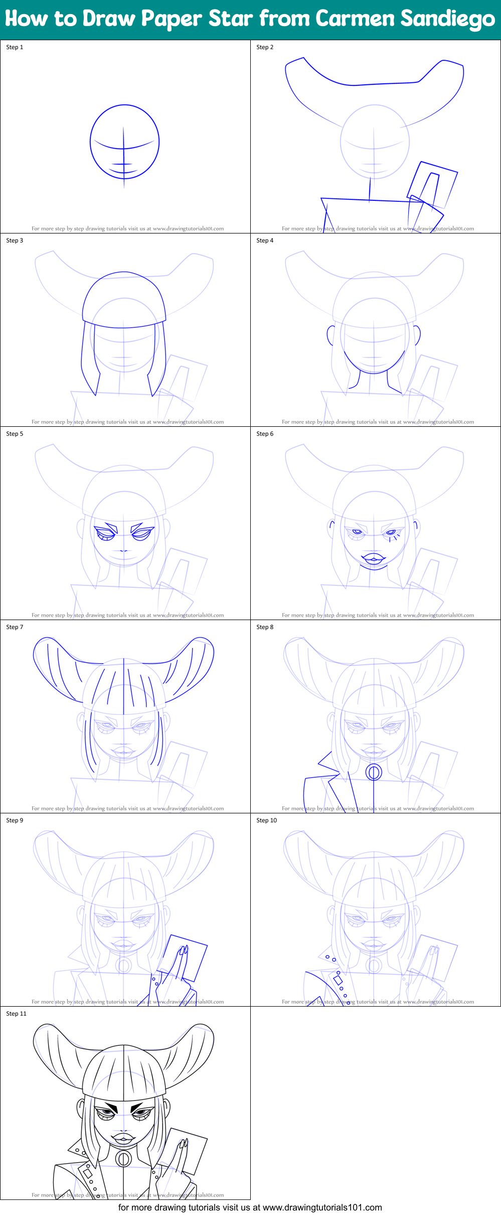 How to Draw Paper Star from Carmen Sandiego Printable Step by Step