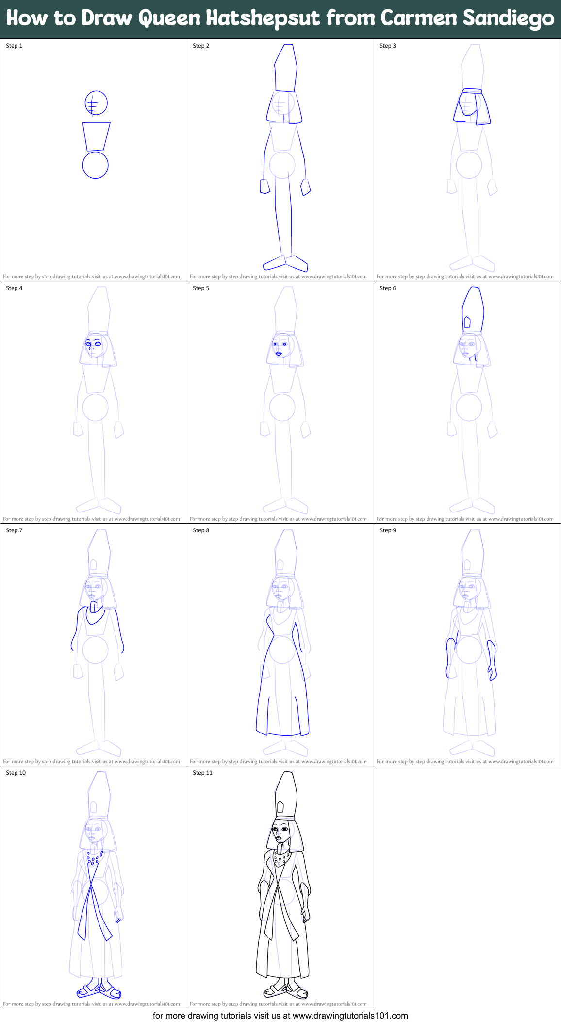 How to Draw Queen Hatshepsut from Carmen Sandiego Printable Step by Step