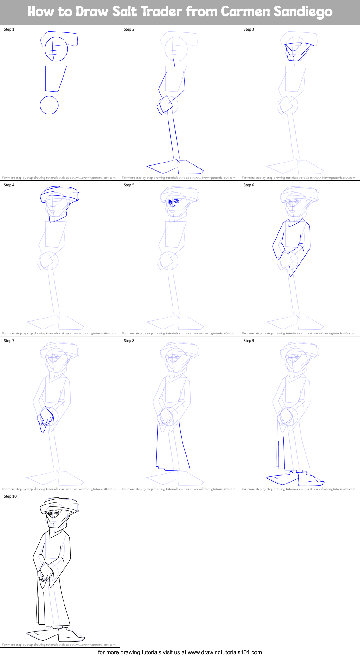 How to Draw Salt Trader from Carmen Sandiego Printable Step by Step