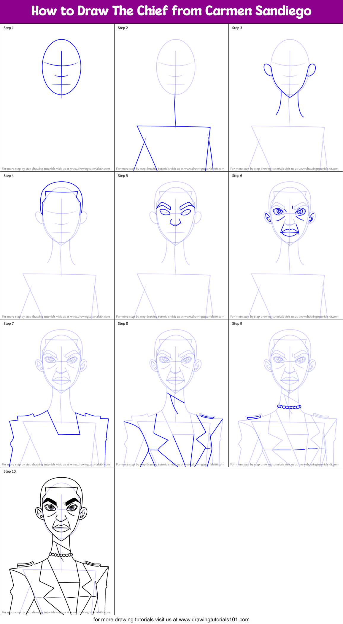How to Draw The Chief from Carmen Sandiego Printable Step by Step