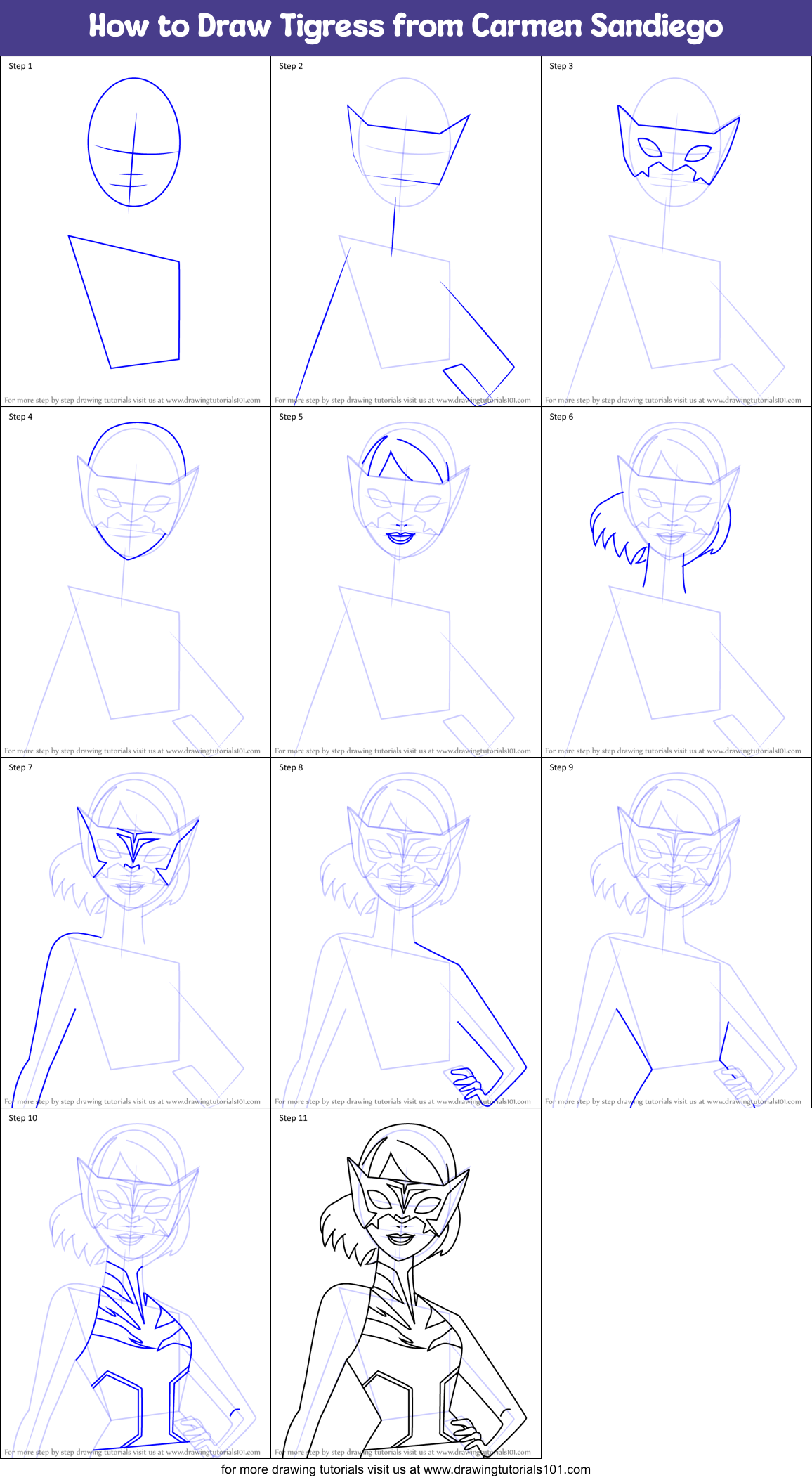 How to Draw Tigress from Carmen Sandiego Printable Step by Step