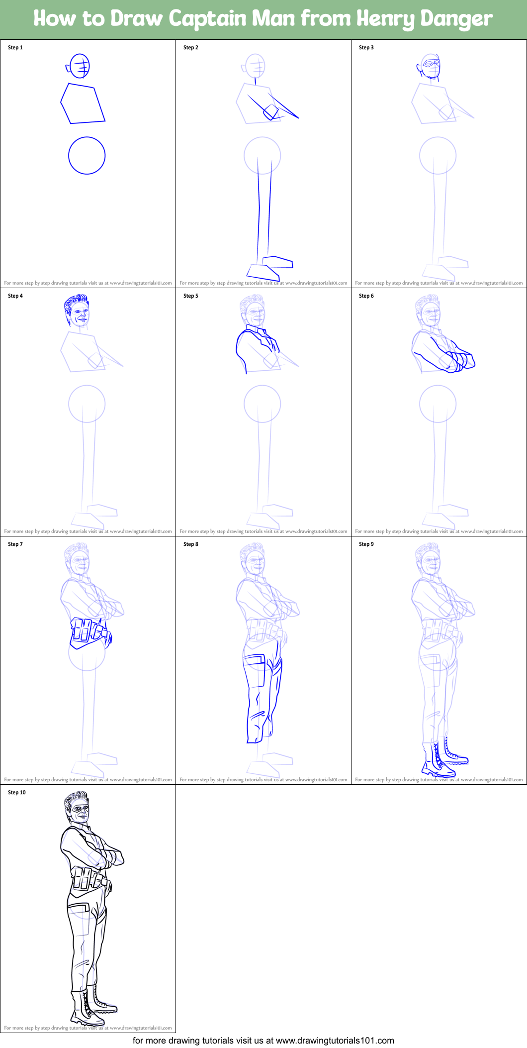 How to Draw Captain Man from Henry Danger Printable Step by Step