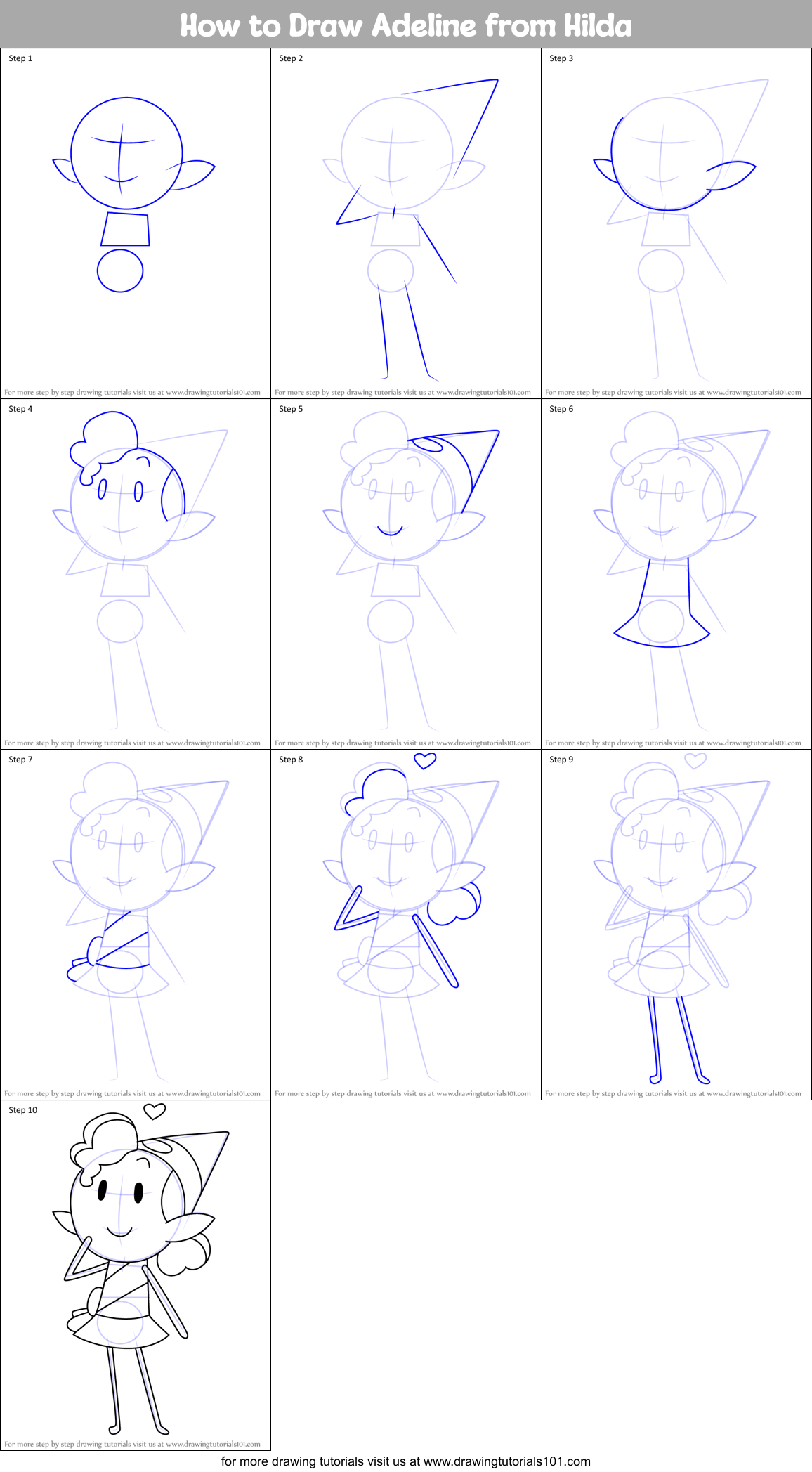 How to Draw Adeline from Hilda Printable Step by Step