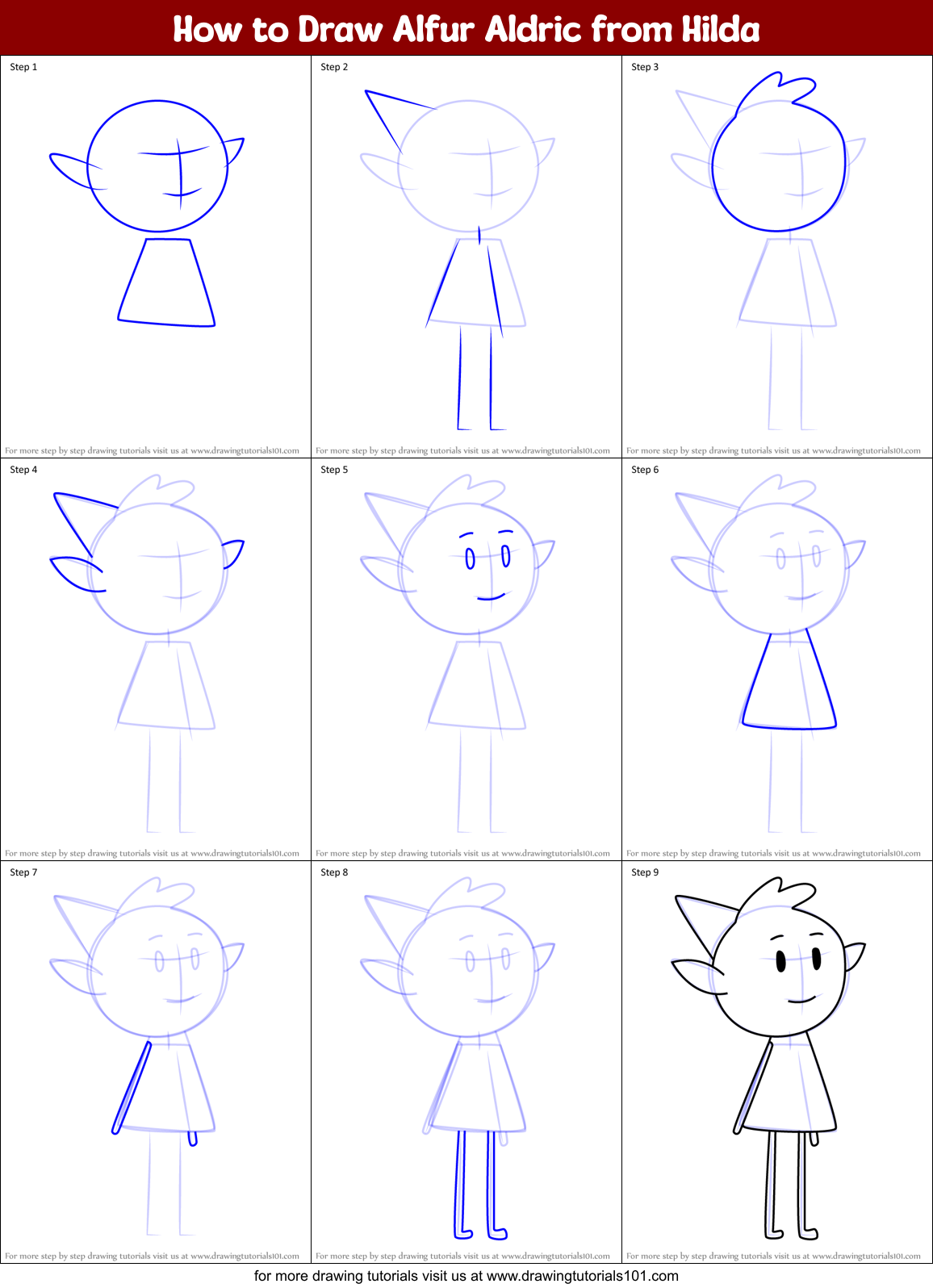 How to Draw Alfur Aldric from Hilda Printable Step by Step