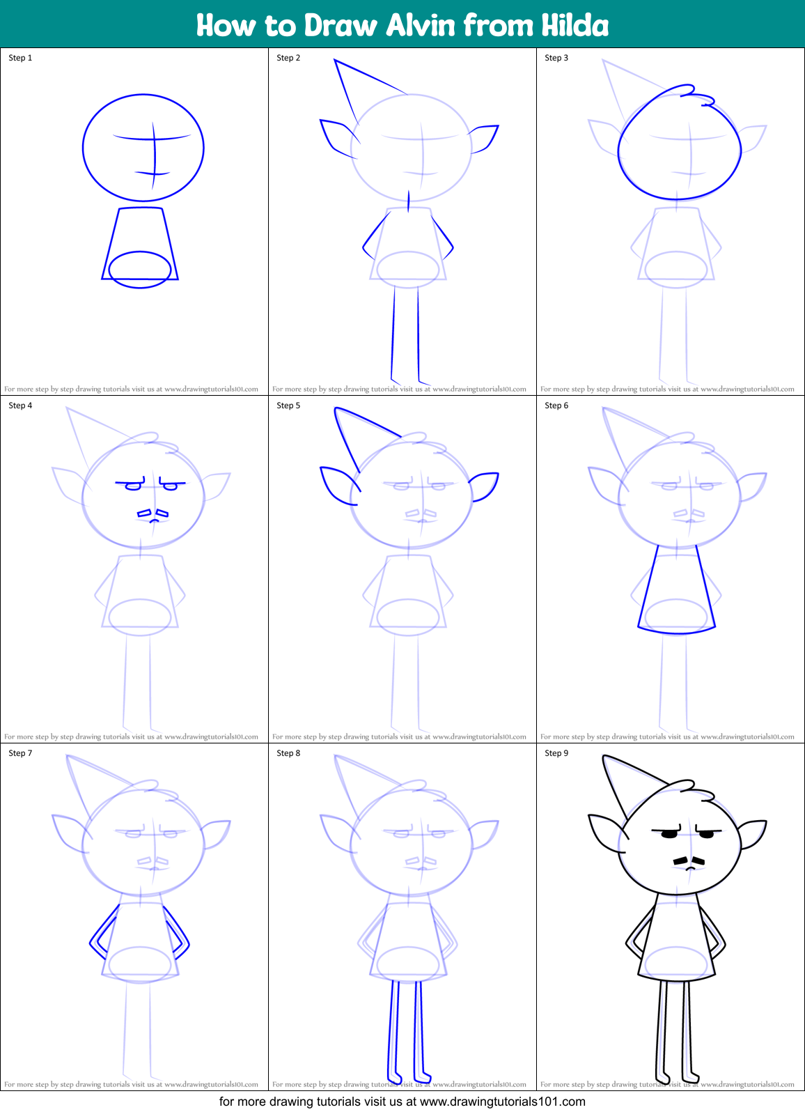 How to Draw Alvin from Hilda Printable Step by Step