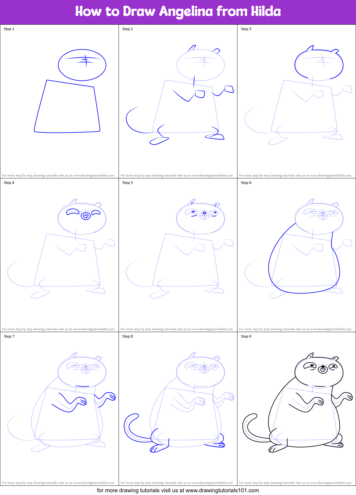 How to Draw Angelina from Hilda Printable Step by Step