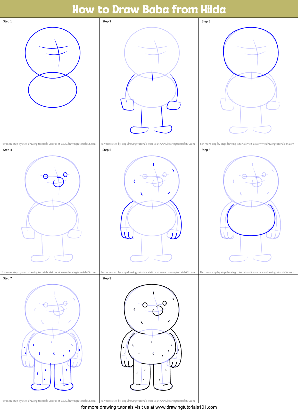 How to Draw Baba from Hilda Printable Step by Step
