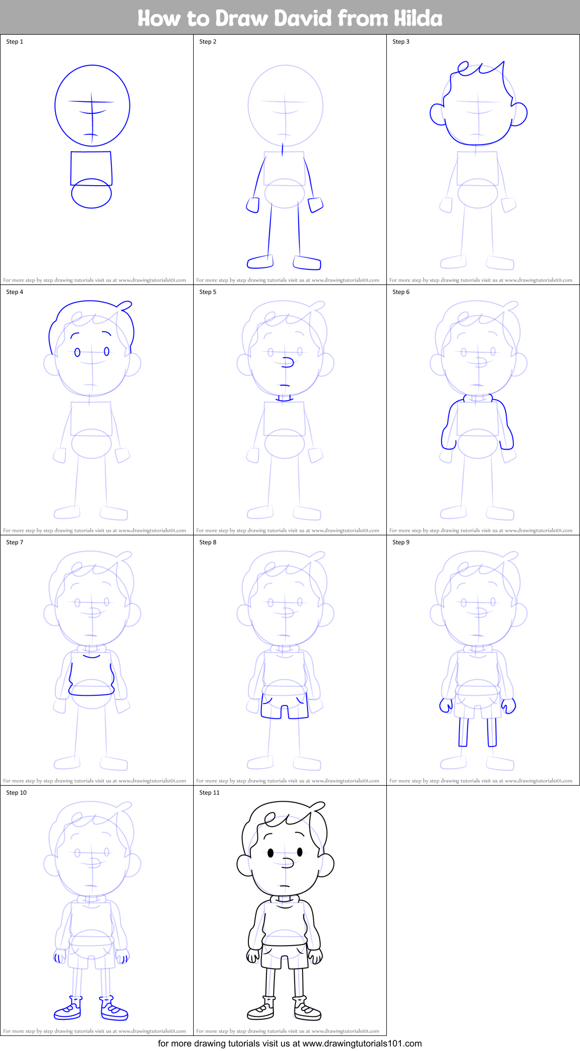 How to Draw David from Hilda Printable Step by Step