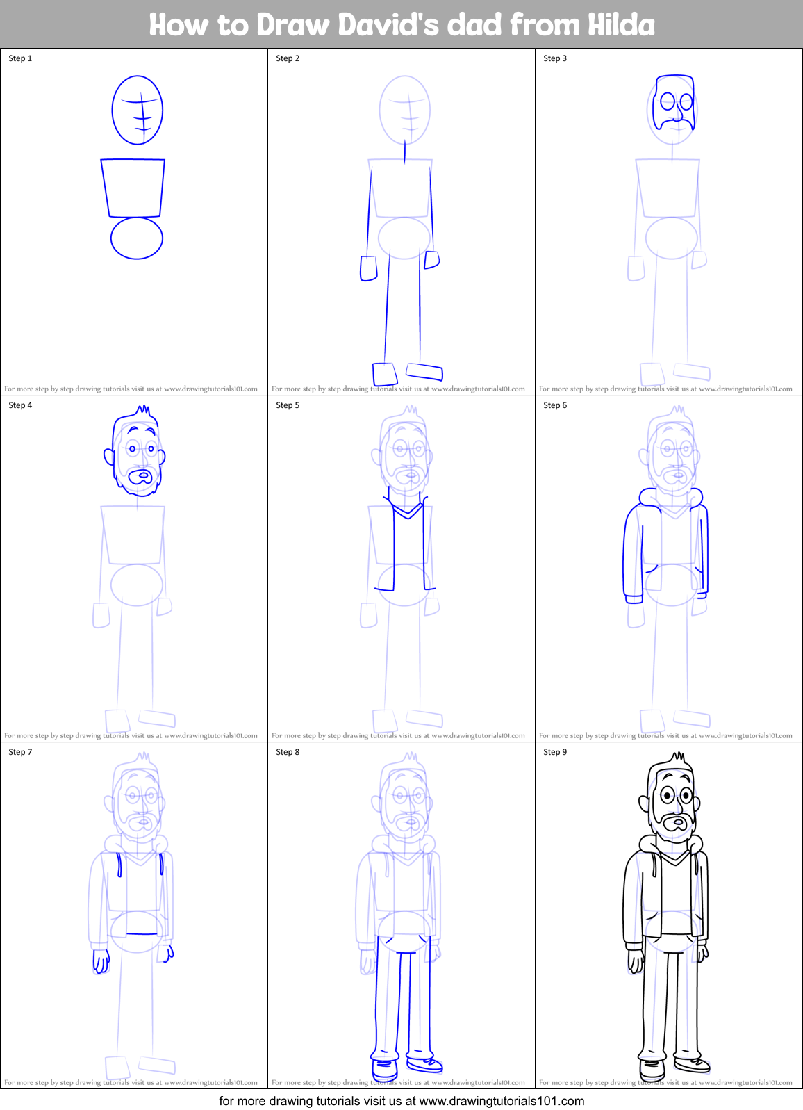 How to Draw David's dad from Hilda Printable Step by Step