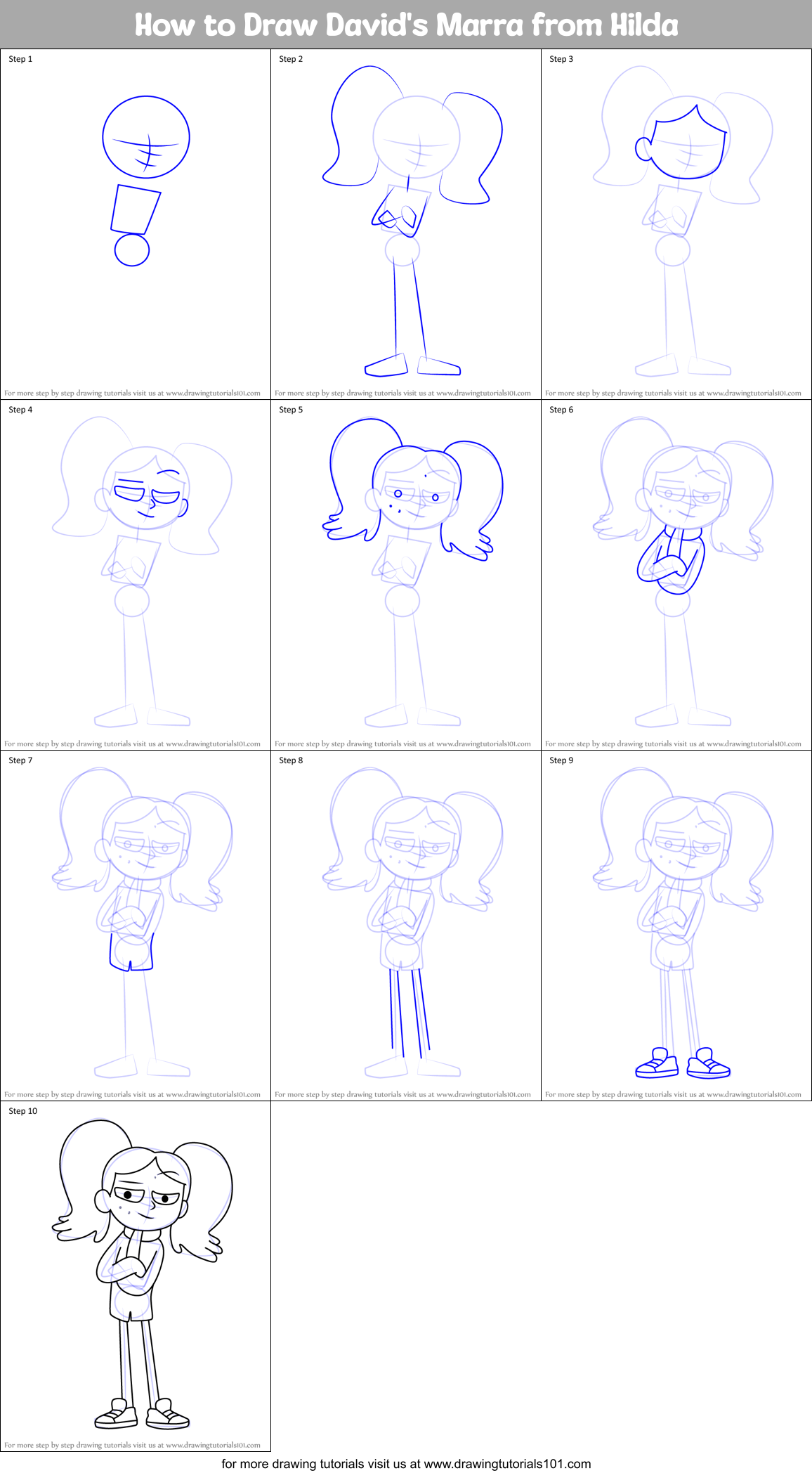 How to Draw David's Marra from Hilda Printable Step by Step
