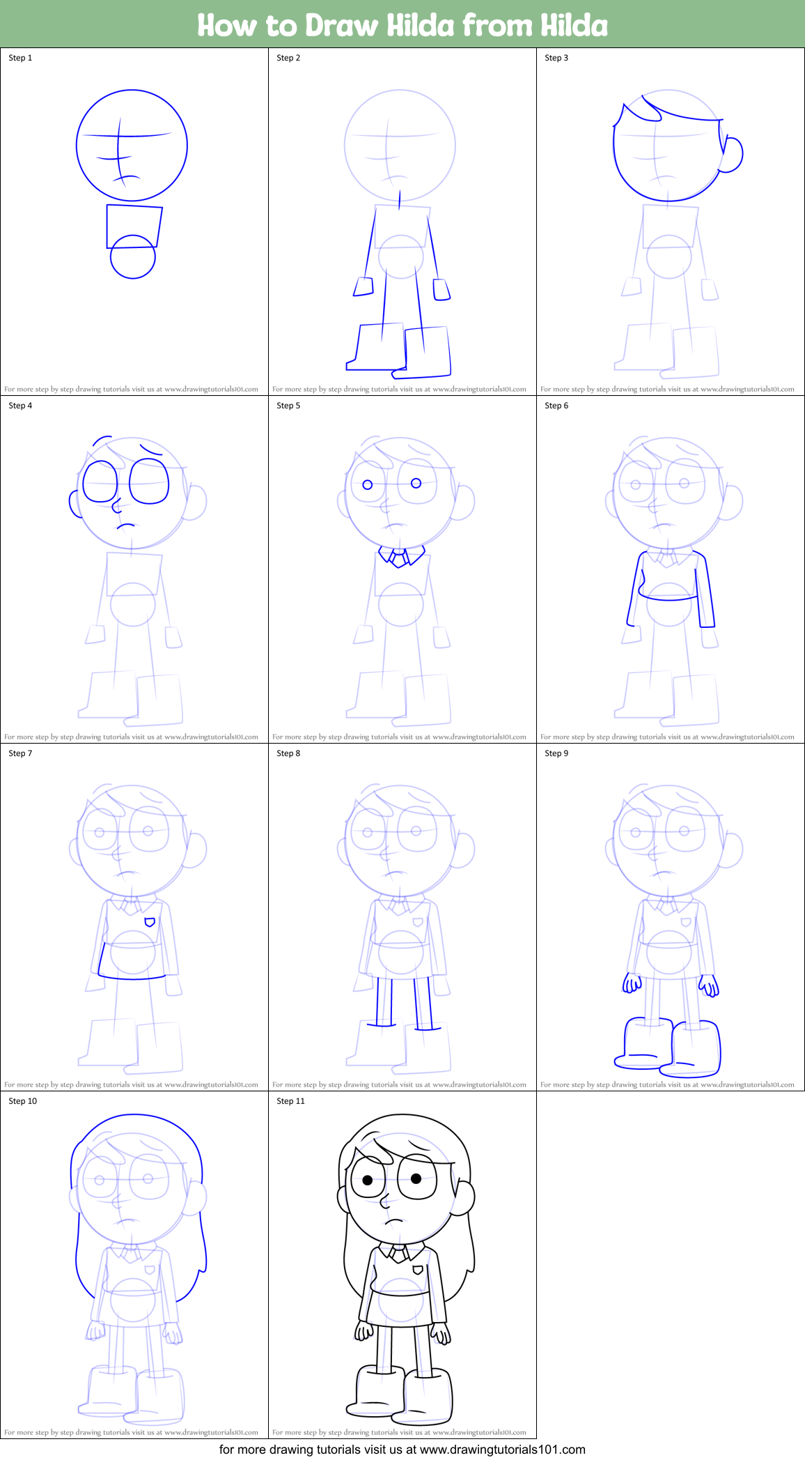 How to Draw Hilda from Hilda Printable Step by Step
