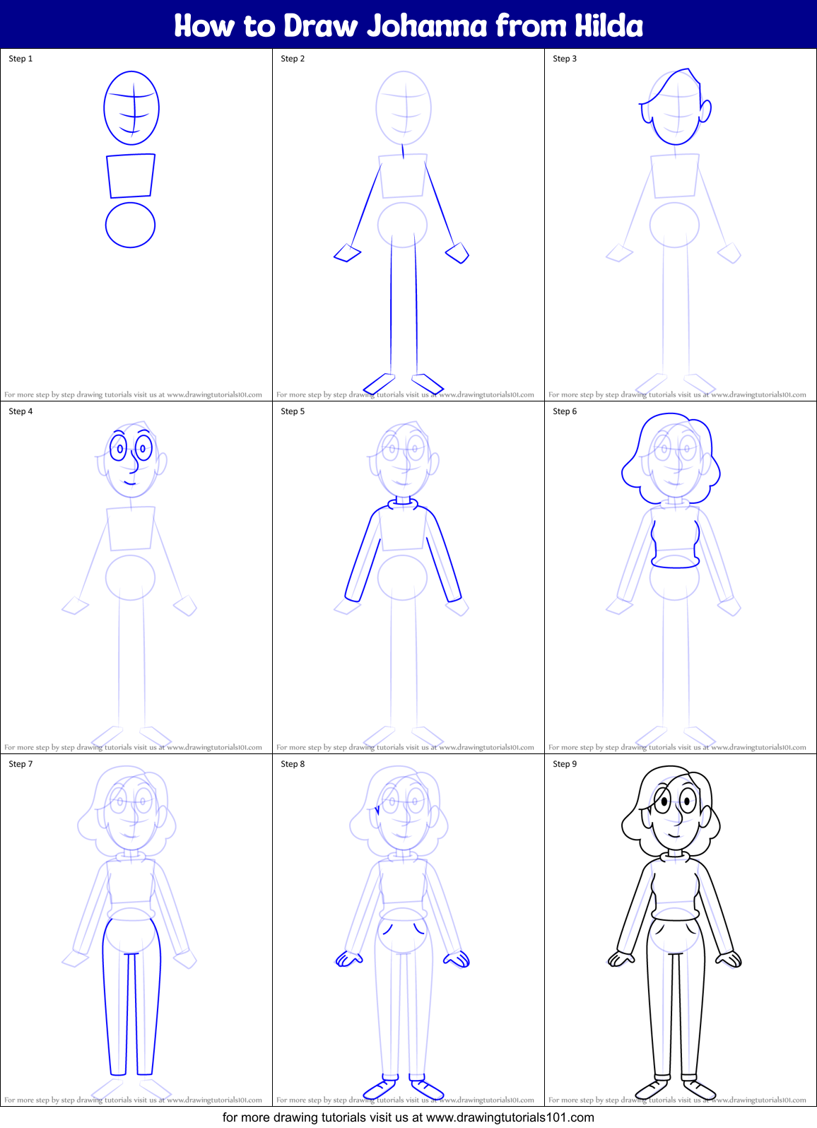 How to Draw Johanna from Hilda Printable Step by Step