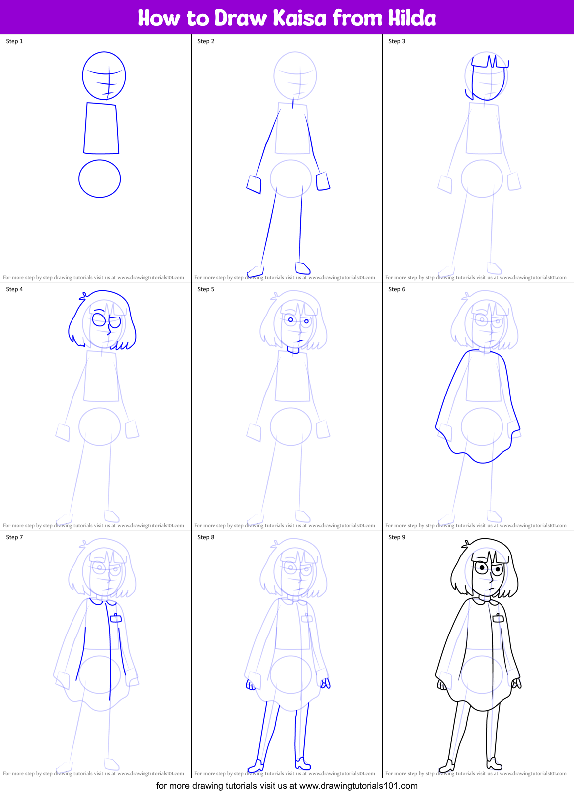 How to Draw Kaisa from Hilda Printable Step by Step