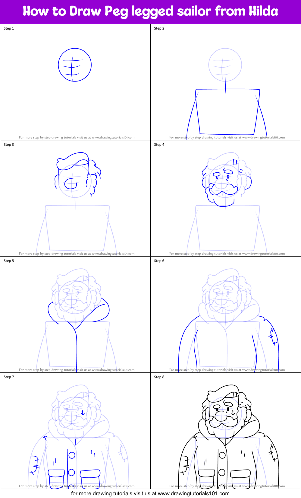 How to Draw Peg legged sailor from Hilda Printable Step by Step