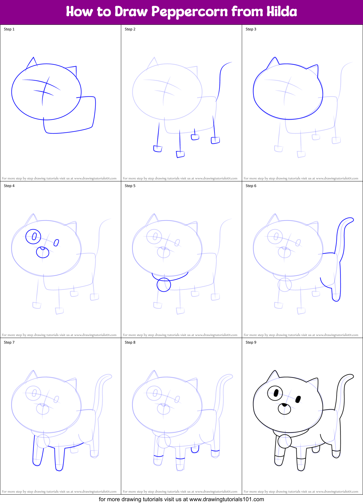 How to Draw Peppercorn from Hilda Printable Step by Step