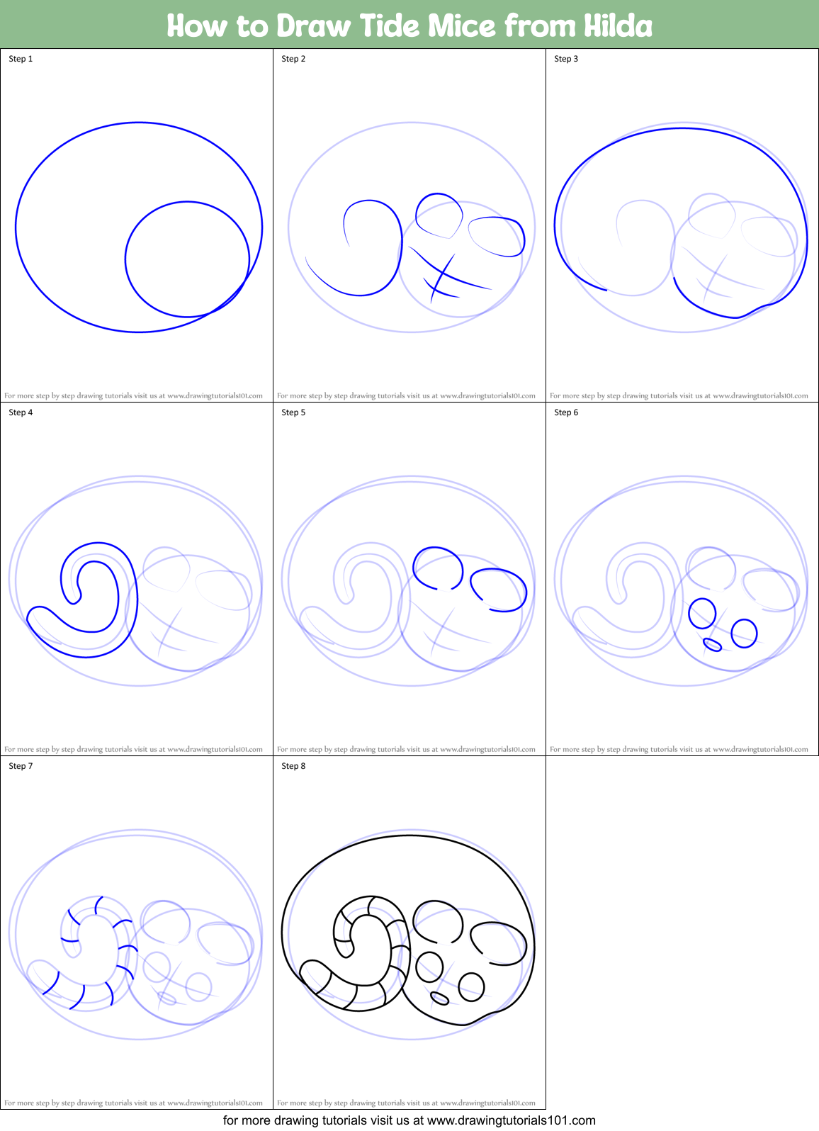 How to Draw Tide Mice from Hilda Printable Step by Step