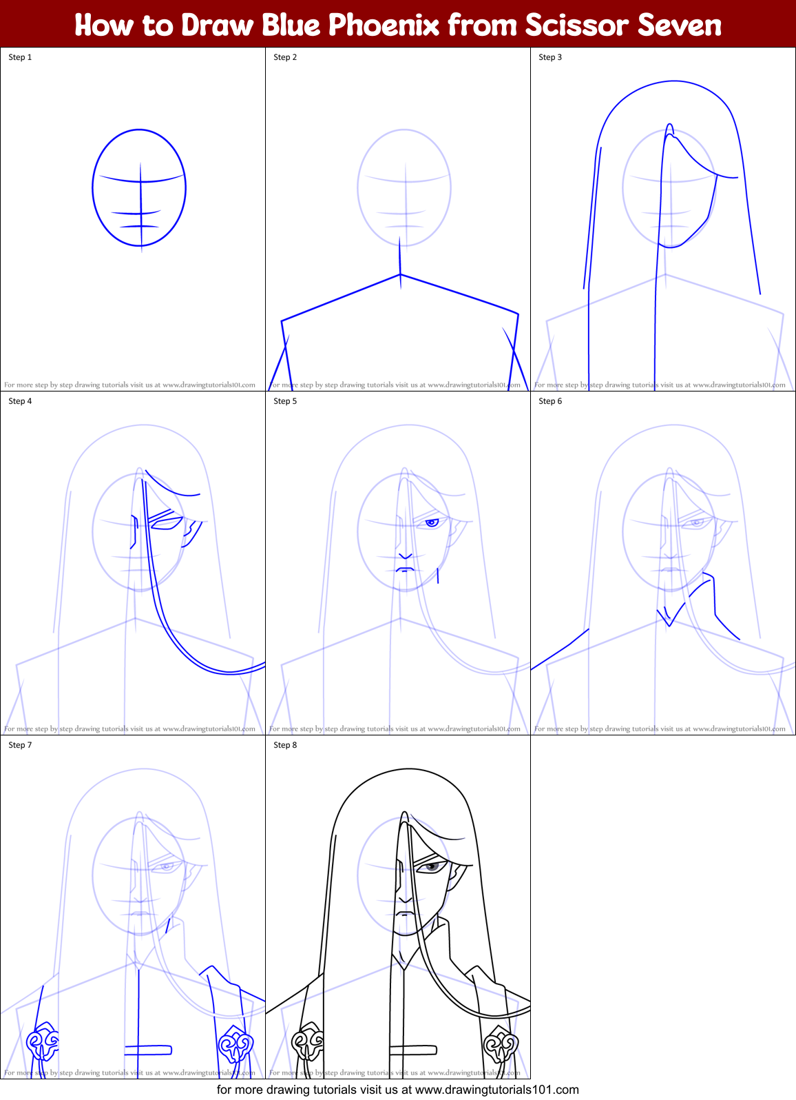 How to Draw Blue Phoenix from Scissor Seven Printable Step by Step