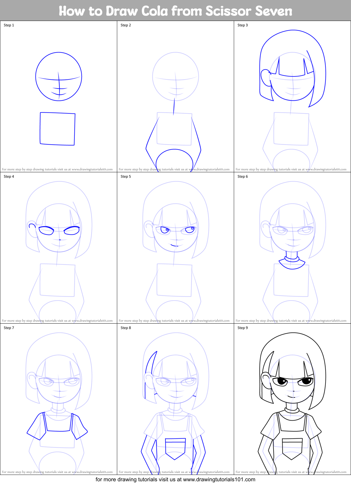 How to Draw Cola from Scissor Seven Printable Step by Step