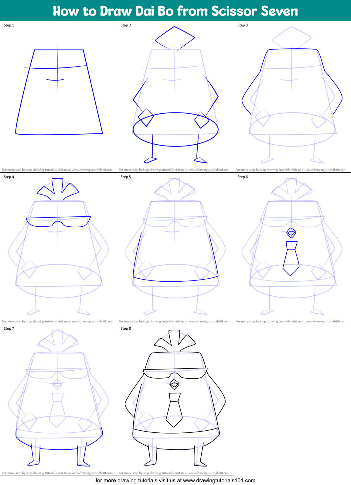 How to Draw Dai Bo from Scissor Seven Printable Step by Step