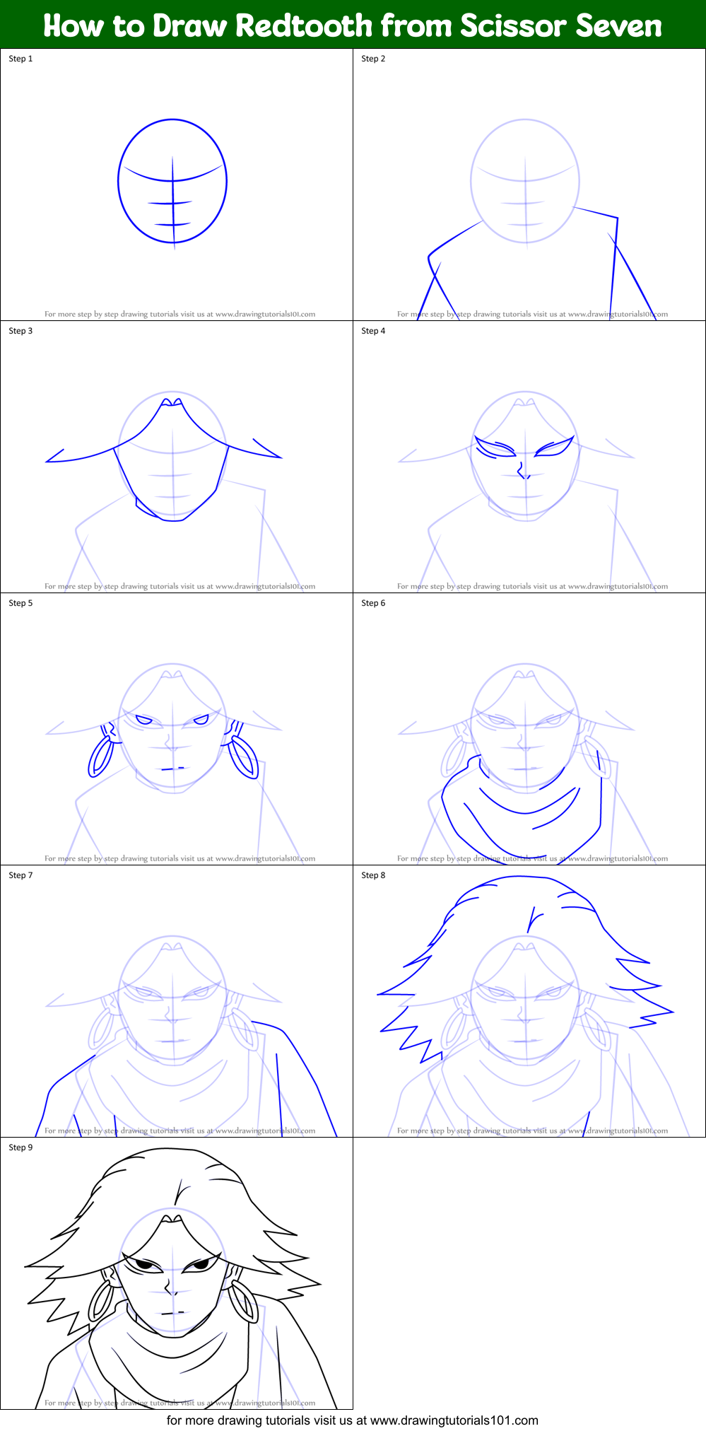 How to Draw Redtooth from Scissor Seven Printable Step by Step