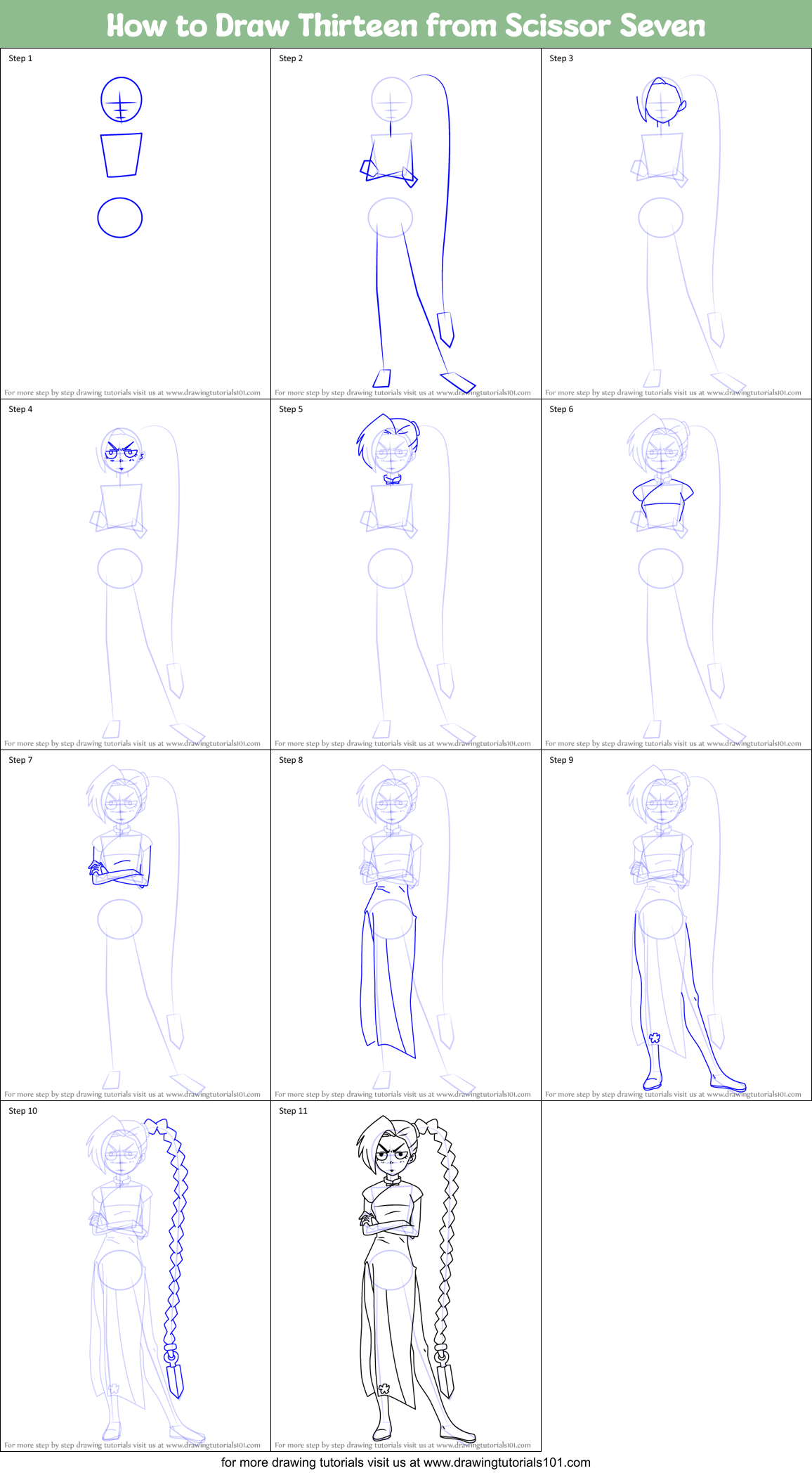 How to Draw Thirteen from Scissor Seven Printable Step by Step