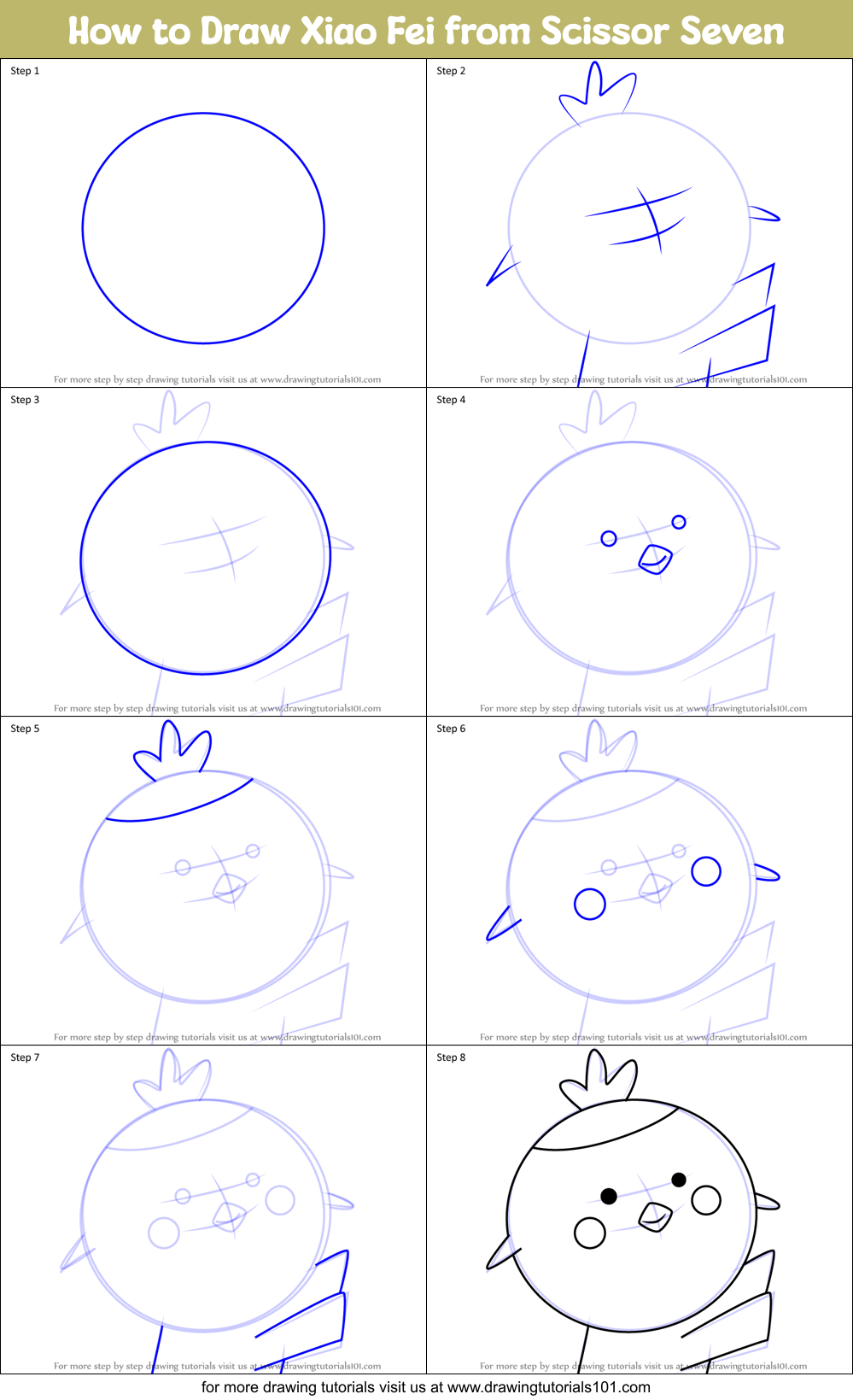How to Draw Xiao Fei from Scissor Seven Printable Step by Step