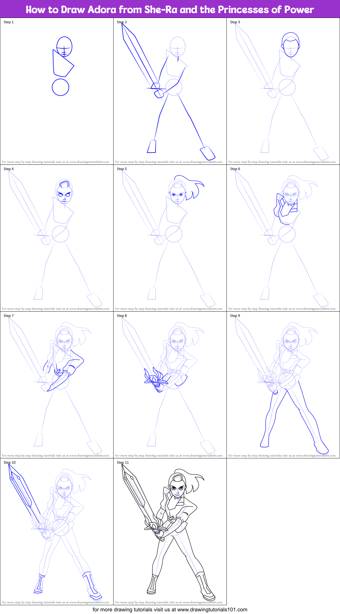 How to Draw Adora from She-Ra and the Princesses of Power Printable Step by Step