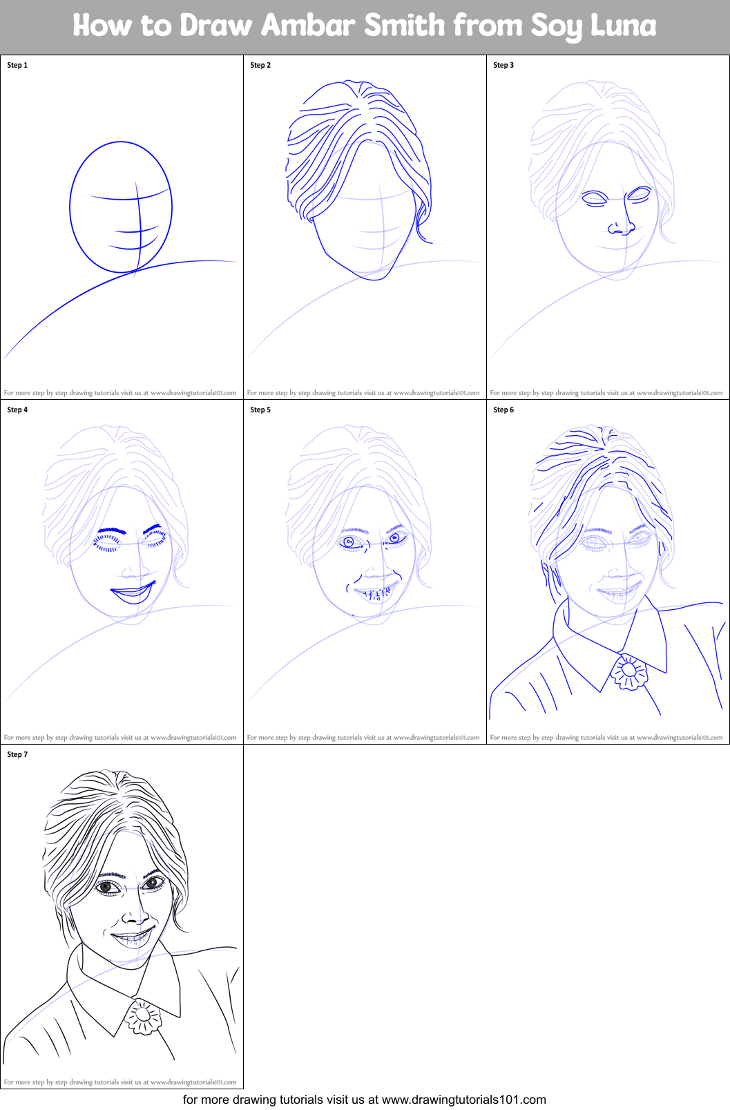 How to Draw Ambar Smith from Soy Luna Printable Step by Step