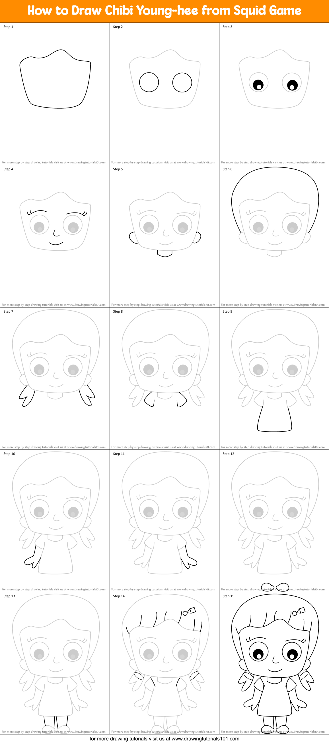 How to Draw Chibi Young-hee from Squid Game Printable Step by Step