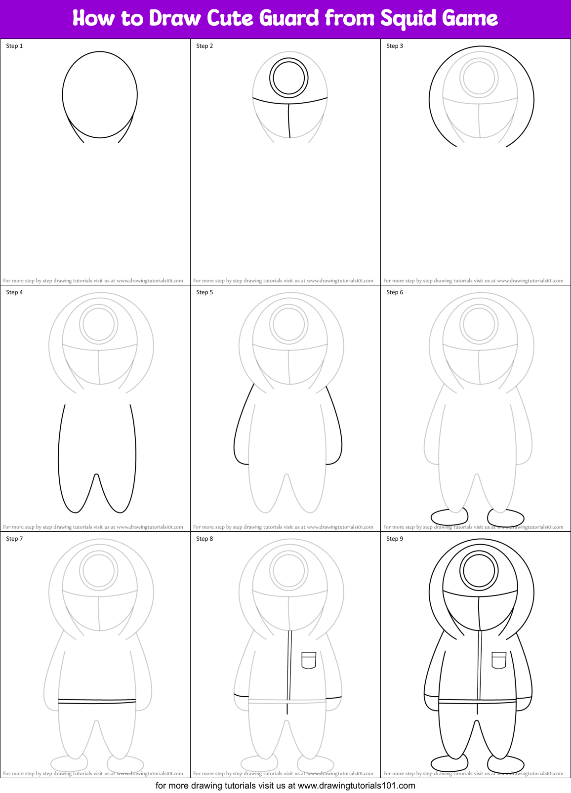How to Draw Cute Guard from Squid Game Printable Step by Step